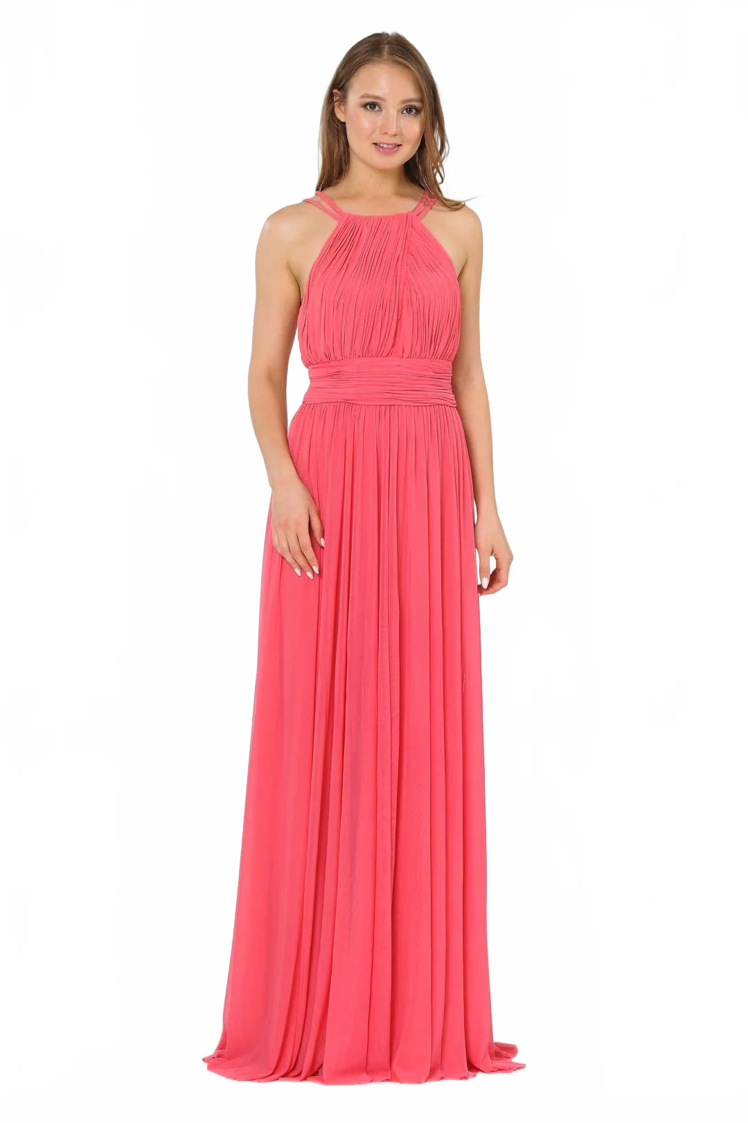 Coral Bridesmaid Dresses-Inexpensive Poly USA 8396 Double Spaghetti - Image 3