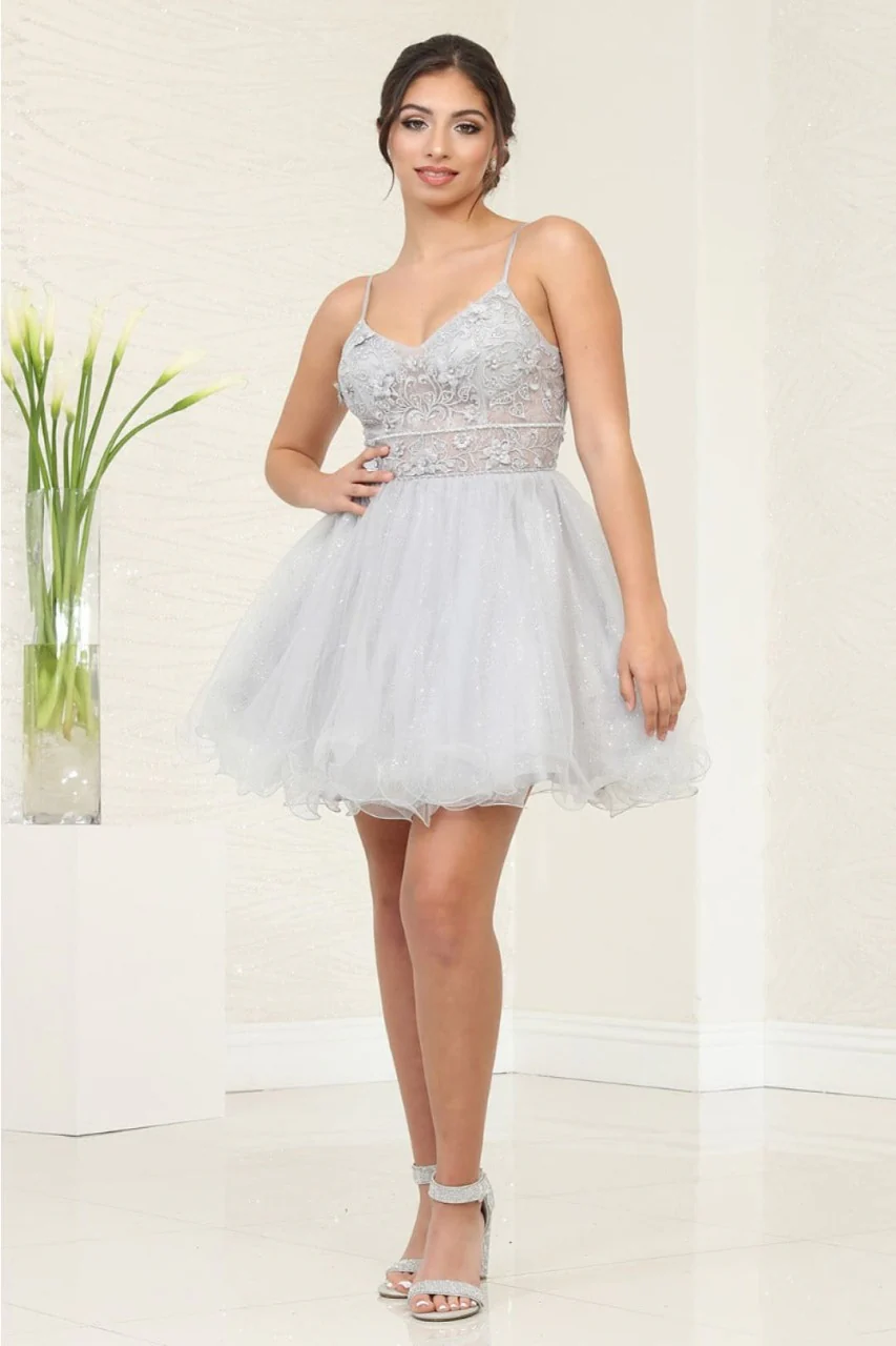 May Queen MQ2067 V-Neck Glitter A-Line Short Prom Dress - Image 8