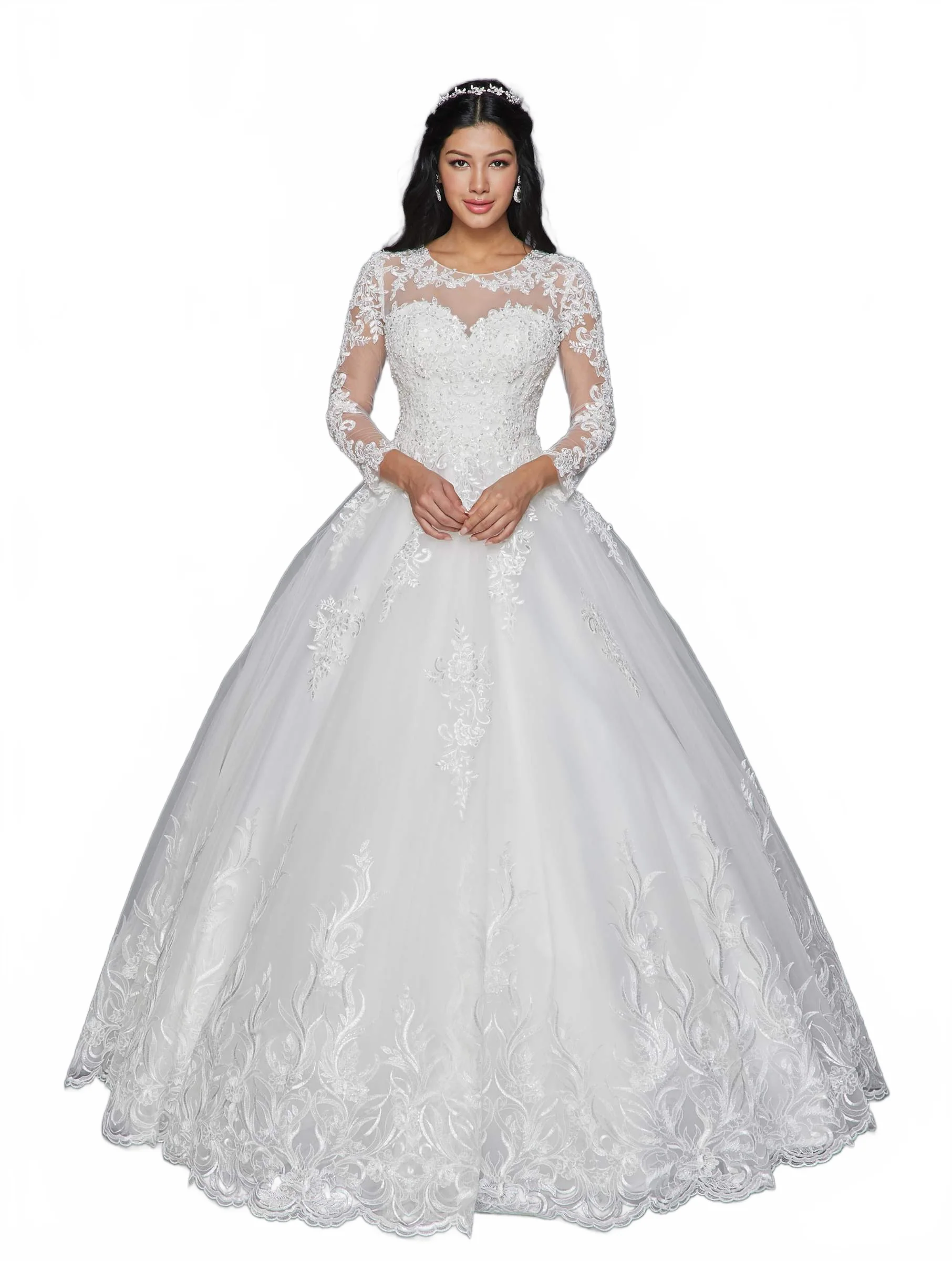 DeKlaire 422 A-Line Wedding Dress with Illusion Boat Neckline & Mid-Length Sleeves - Image 4