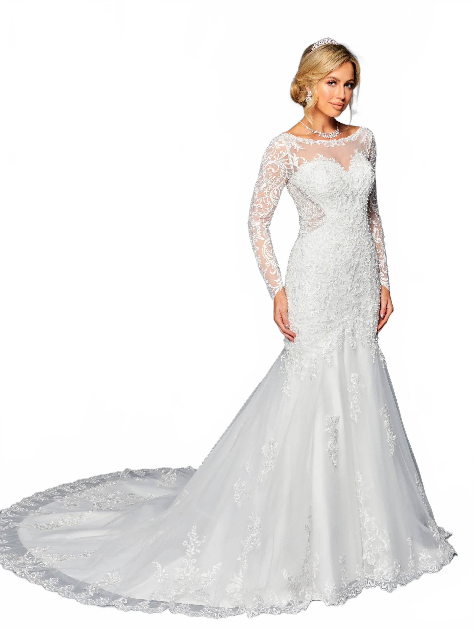 DeKlaire 450 Trumpet Wedding Gown with Long Sleeves & Court Train - Image 4