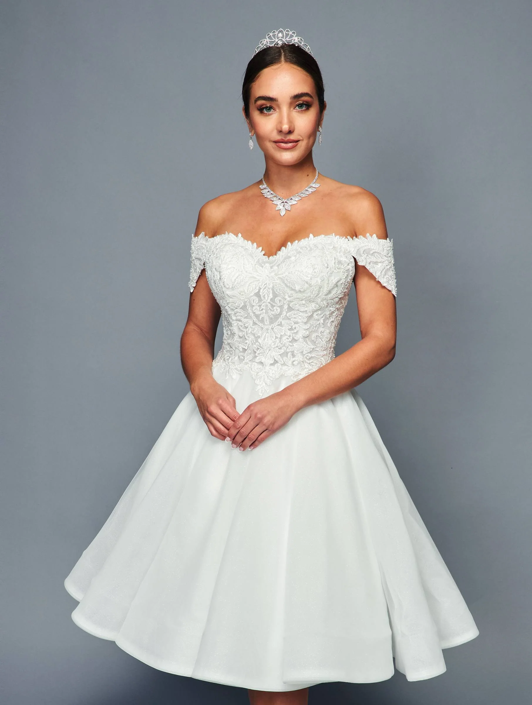DeKlaire 467 Knee Length Off-the-Shoulder A-Line Wedding Dress - Image 3