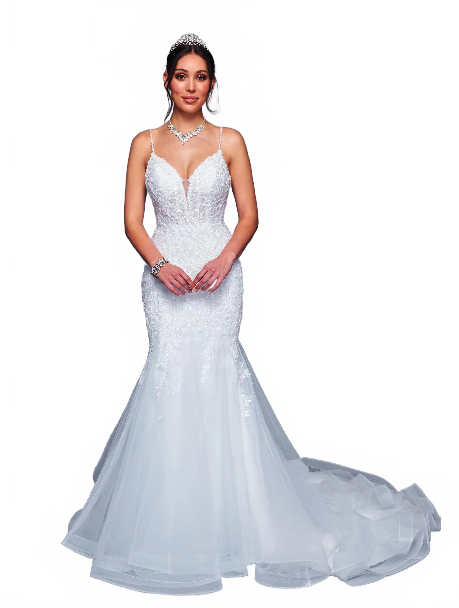 DeKlaire 472 Mermaid Wedding Dress with Spaghetti Straps & Court Train - Image 6