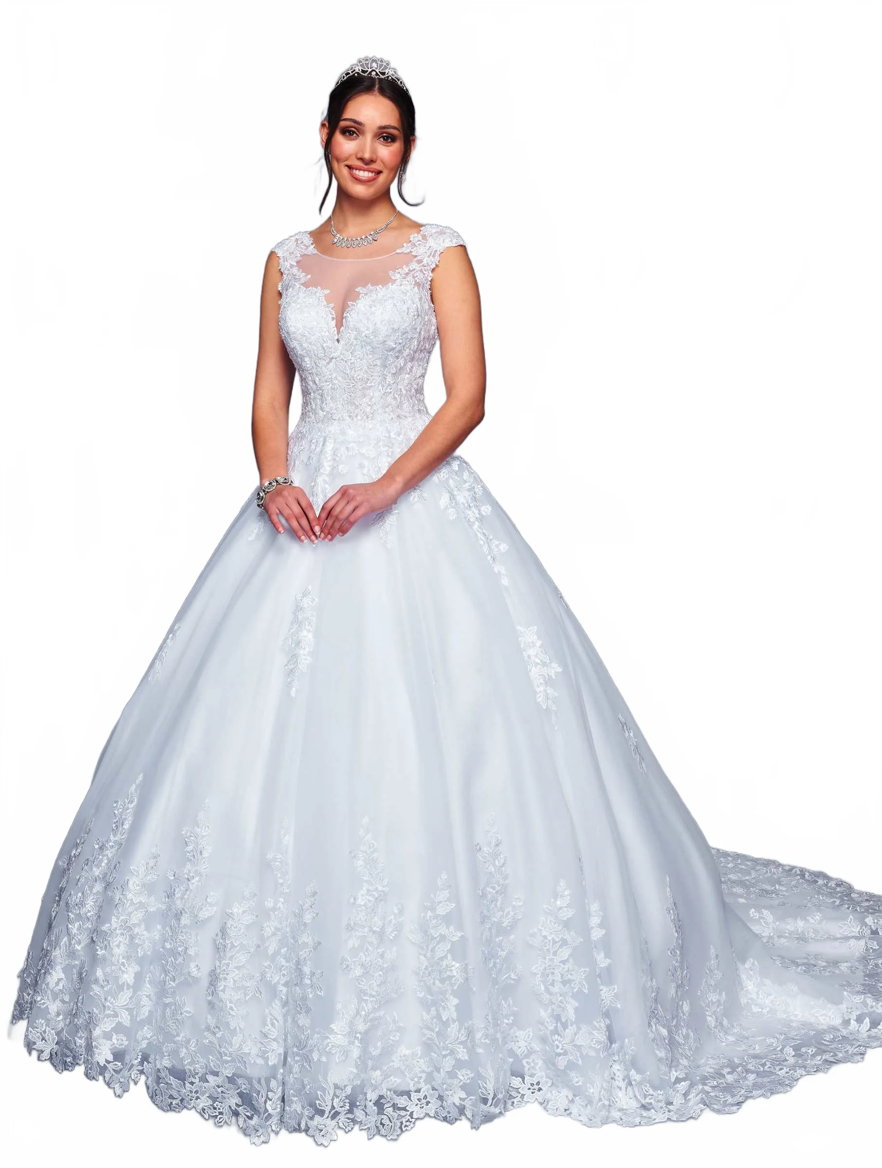 DeKlaire 474 A-Line Wedding Gown with Cap Sleeves & Illusion Boat Neckline - Image 6