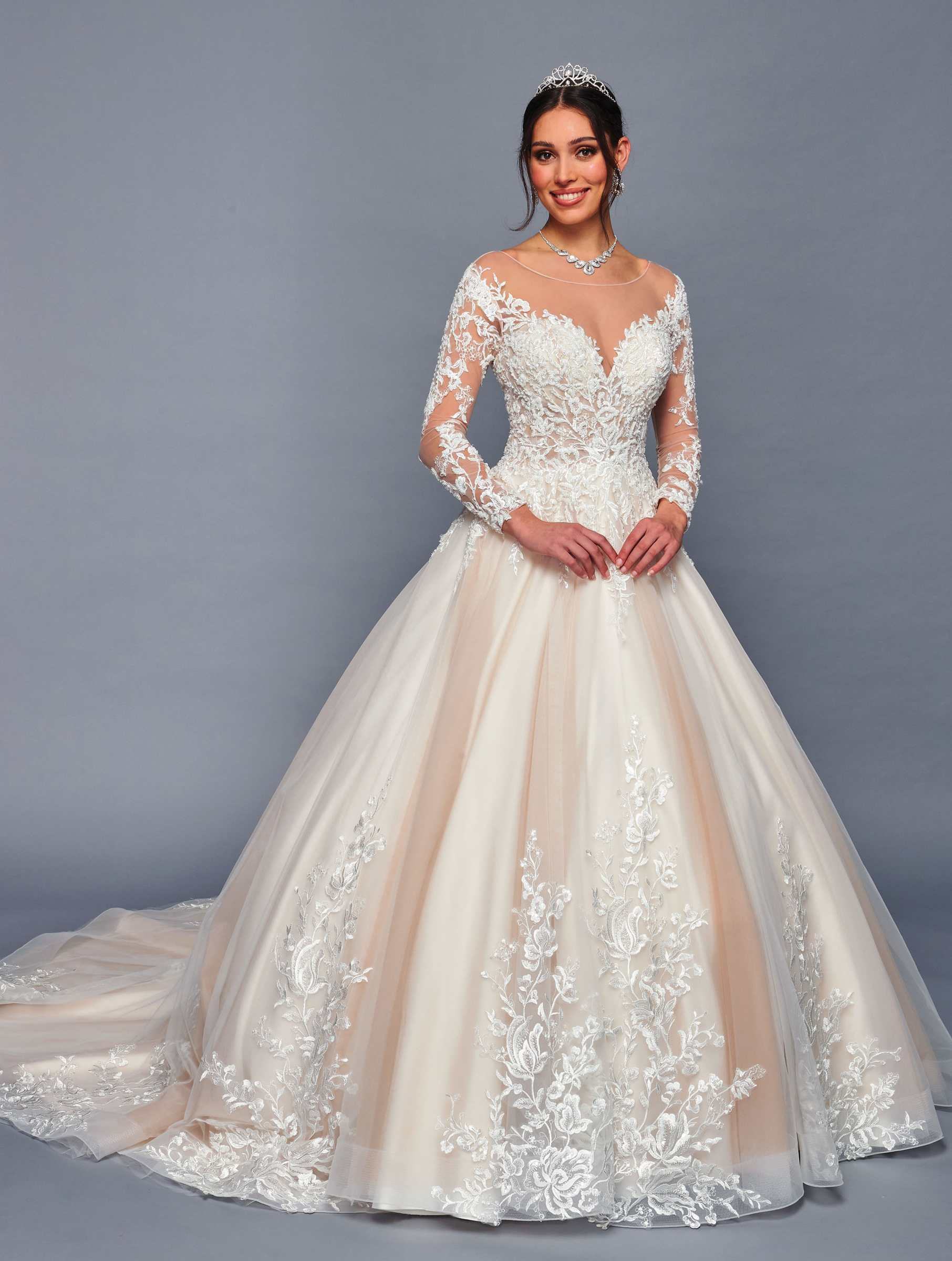 DeKlaire 478 Illusion Boat Neck Wedding Gown with Long Sleeves & Lace Appliqué - Image 3