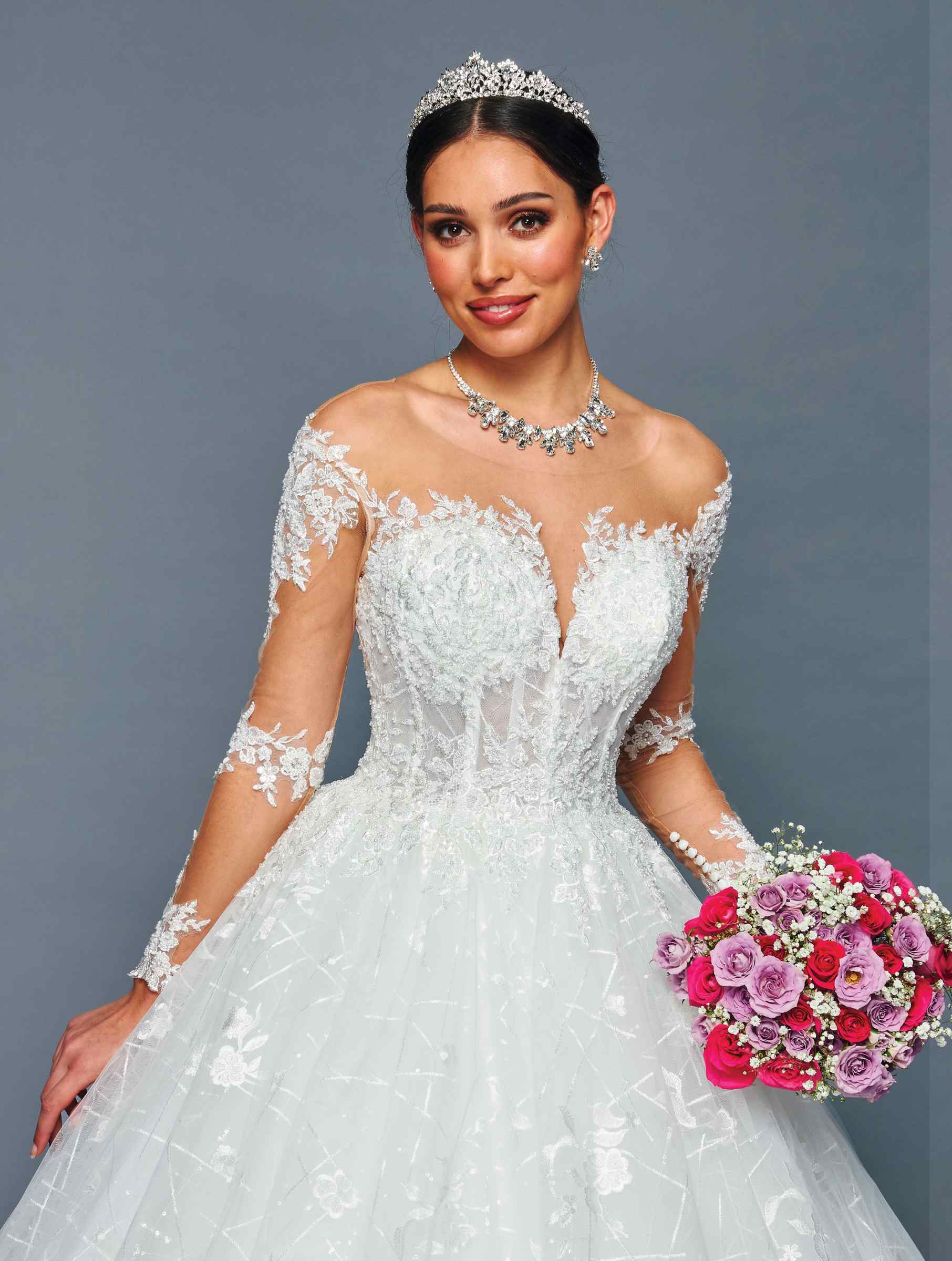 DeKlaire 481 Illusion Boat Neck Wedding Ball Gown with Sheer Long Sleeves - Image 3