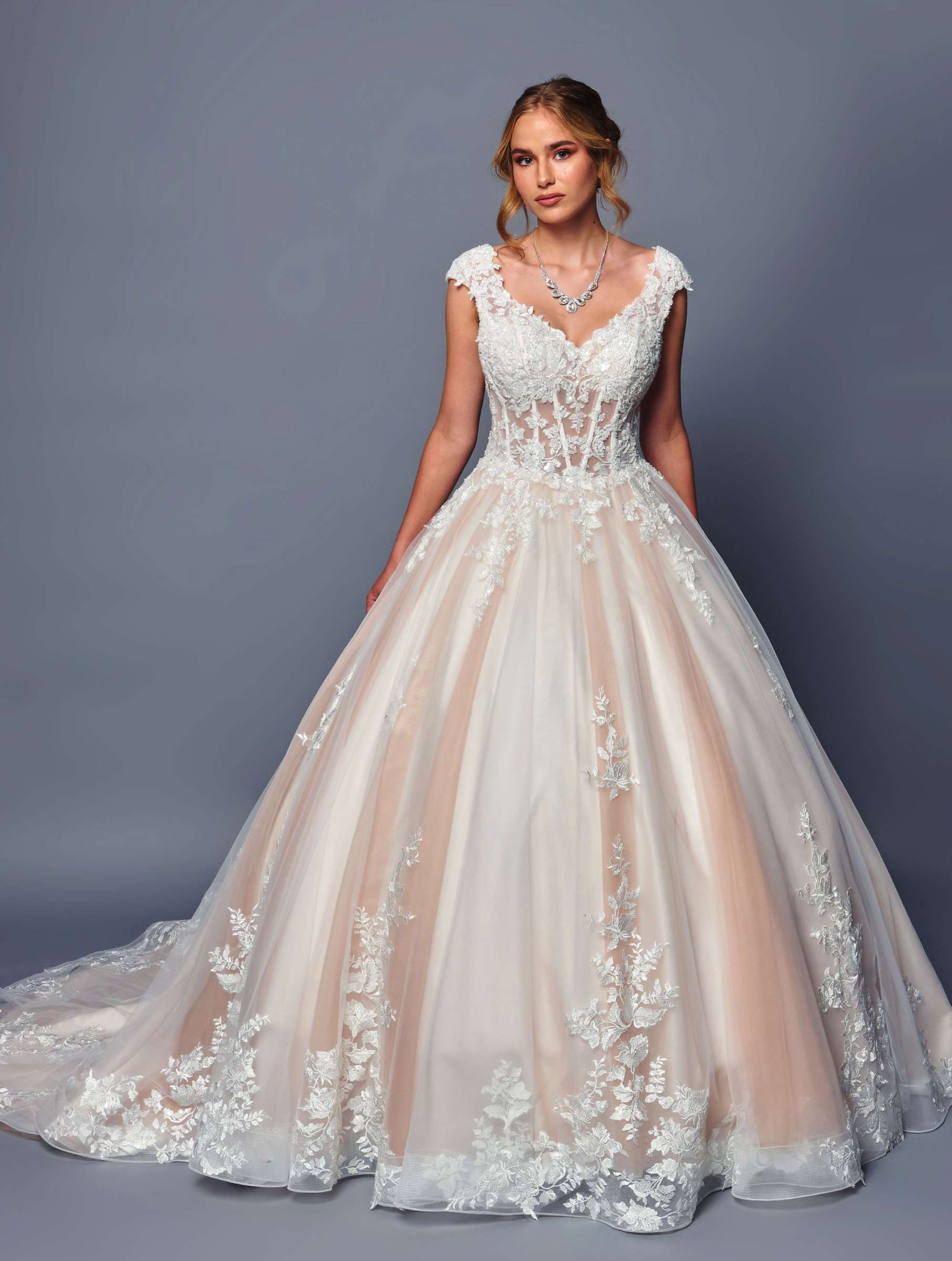 DeKlaire 490 A-Line Wedding Dress with Cap Sleeves and Chapel Train - Image 7