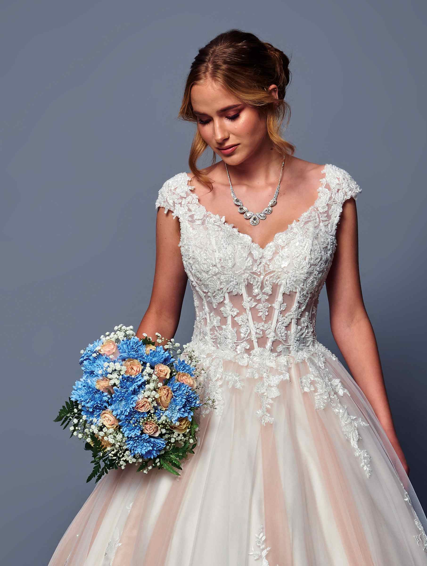 DeKlaire 490 A-Line Wedding Dress with Cap Sleeves and Chapel Train - Image 9