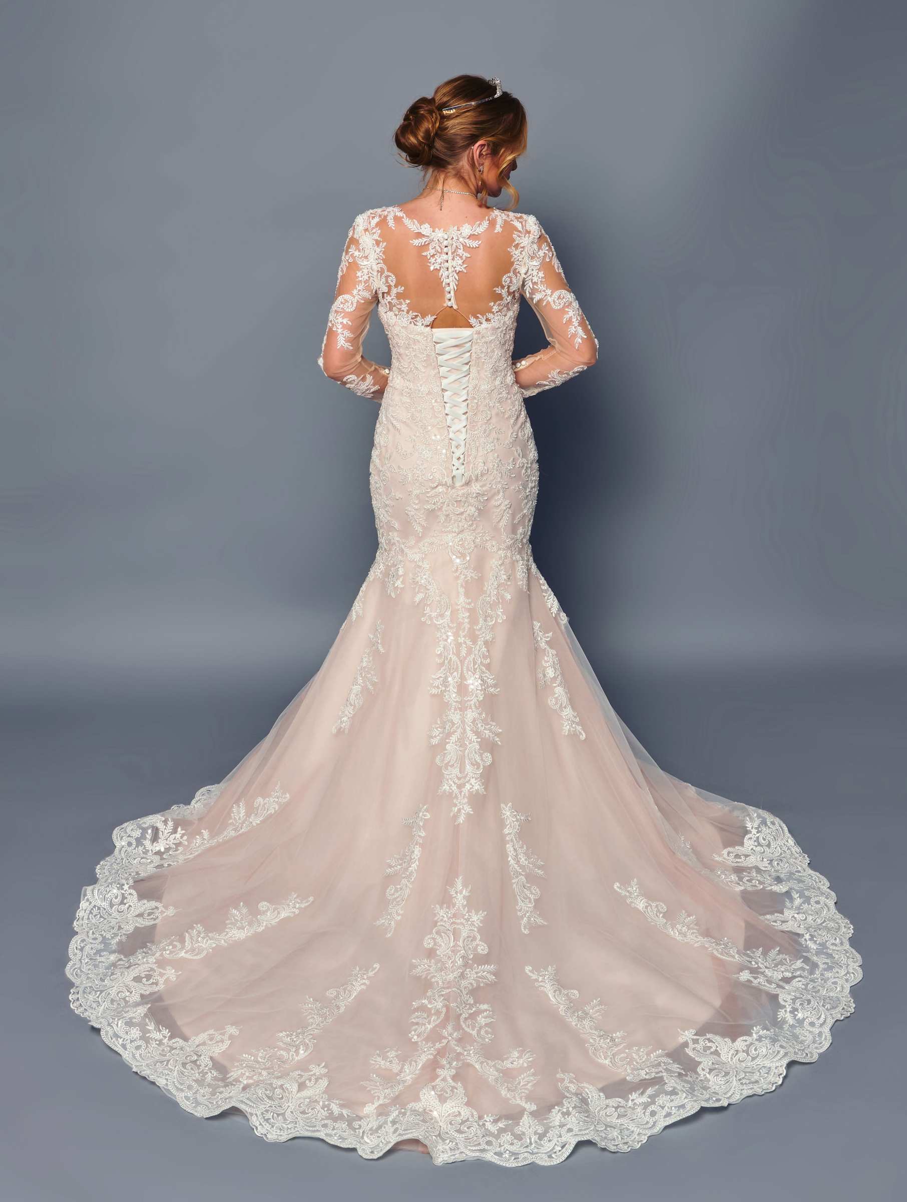DeKlaire 491 Trumpet Wedding Dress with Queen Anne Neckline - Image 2