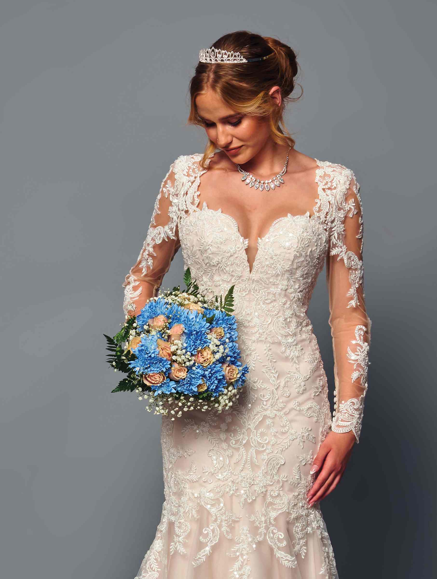 DeKlaire 491 Trumpet Wedding Dress with Queen Anne Neckline - Image 3