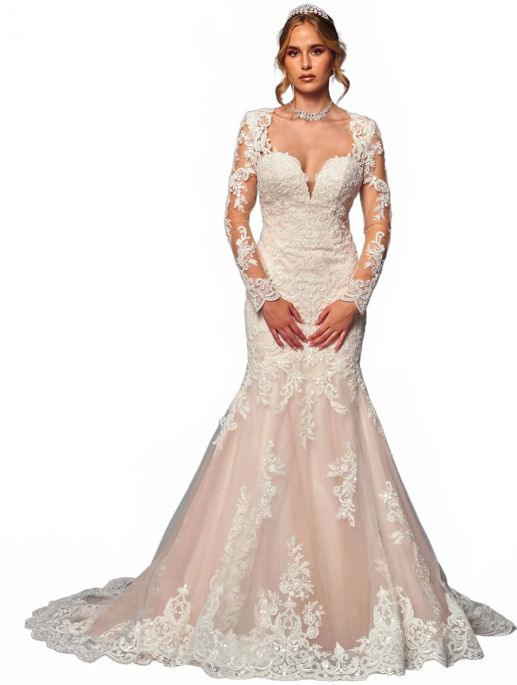 DeKlaire 491 Trumpet Wedding Dress with Queen Anne Neckline - Image 6