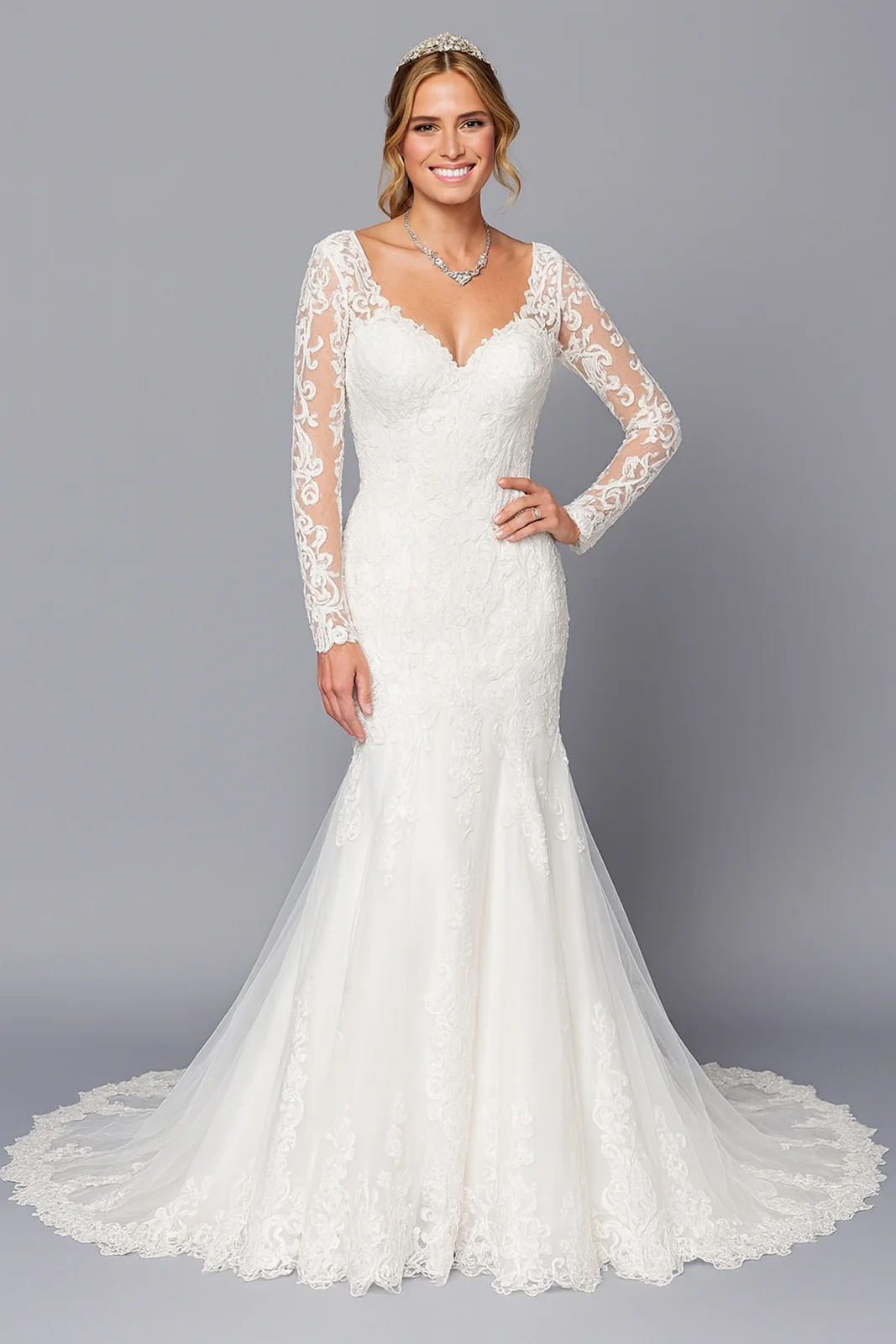 DeKlaire 492 Long Sleeve Trumpet Wedding Dress - Image 6