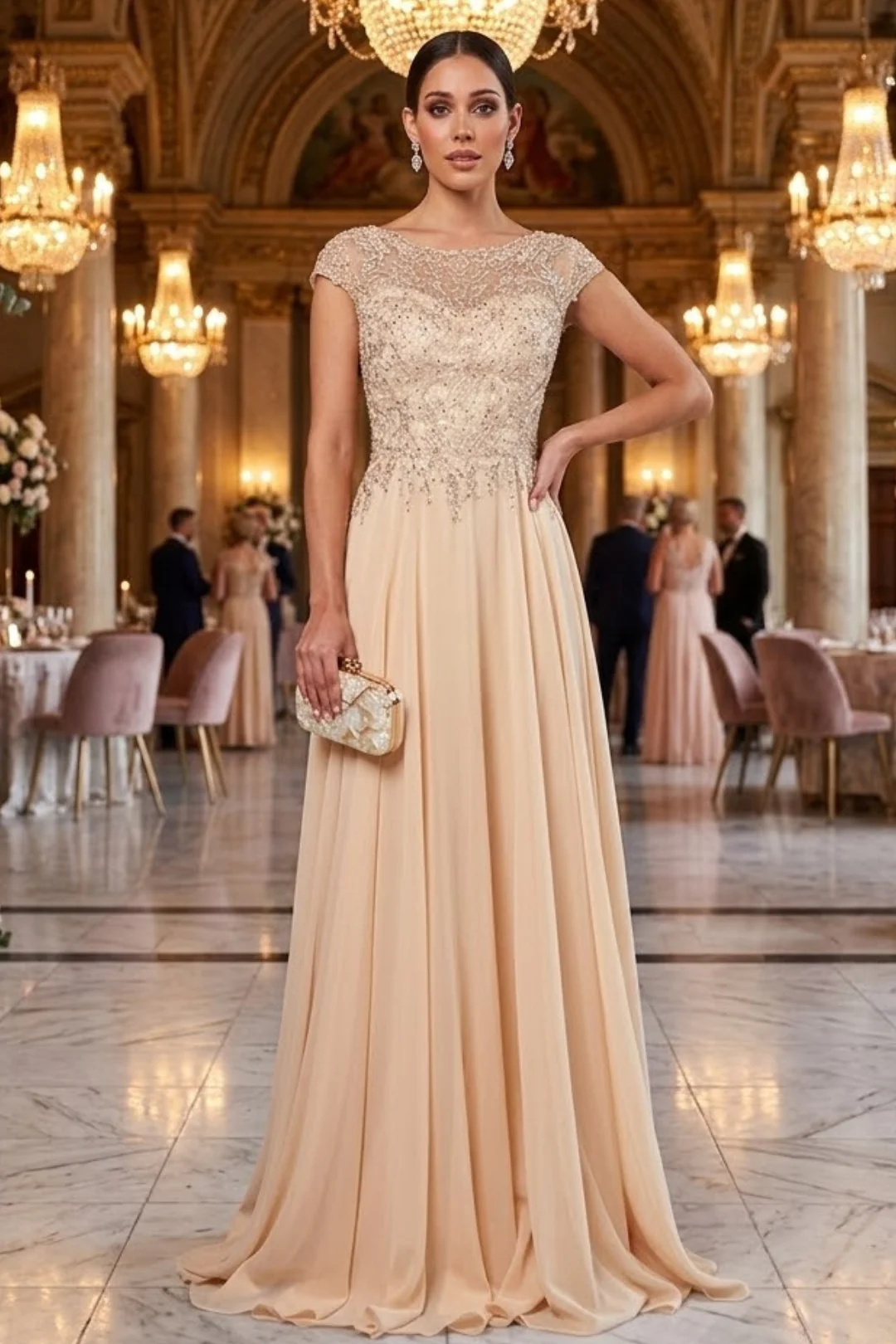 Deklaire K311 Chiffon A-Line Gown with Cap Sleeves – Mother of the Bride Dress - Image 5