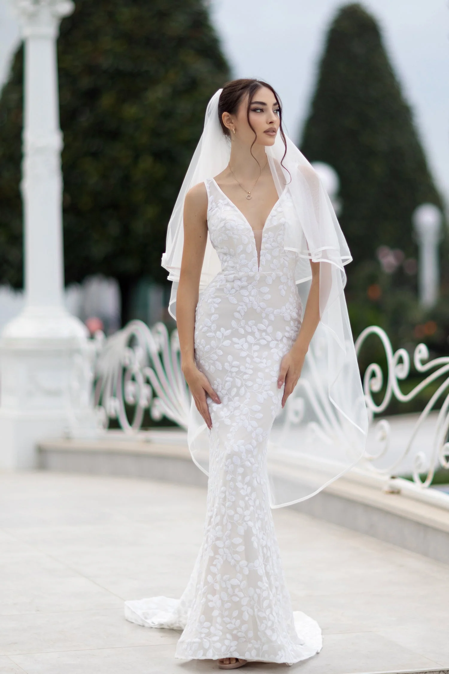 Tina Holly TW108 Wedding Mermaid Flowy Plunging V-Neck Lace Dress