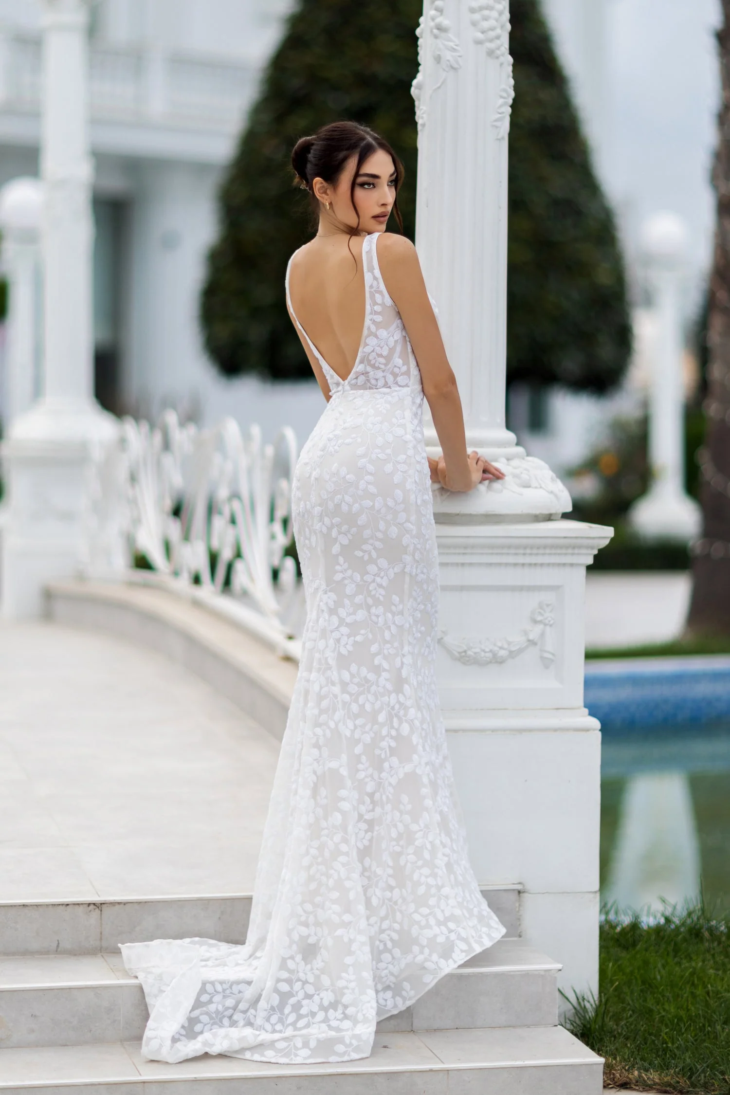 Tina Holly TW108 Wedding Mermaid Flowy Plunging V-Neck Lace Dress - Image 5