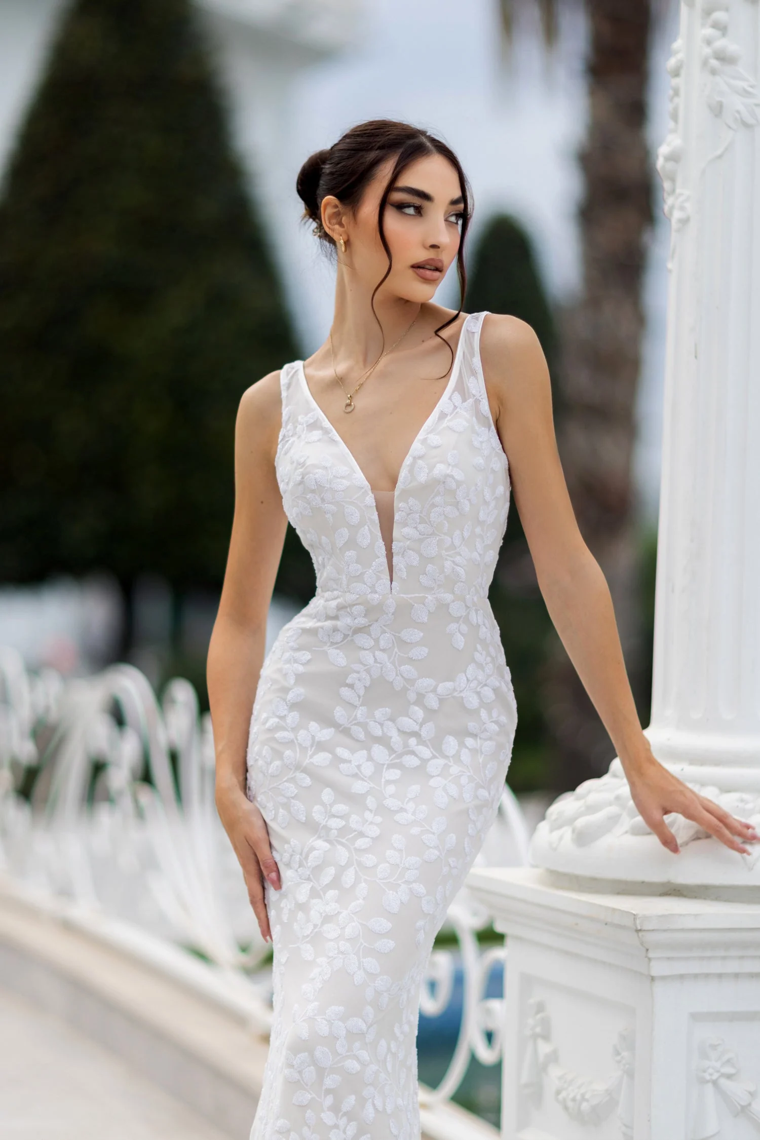 Tina Holly TW108 Wedding Mermaid Flowy Plunging V-Neck Lace Dress - Image 7
