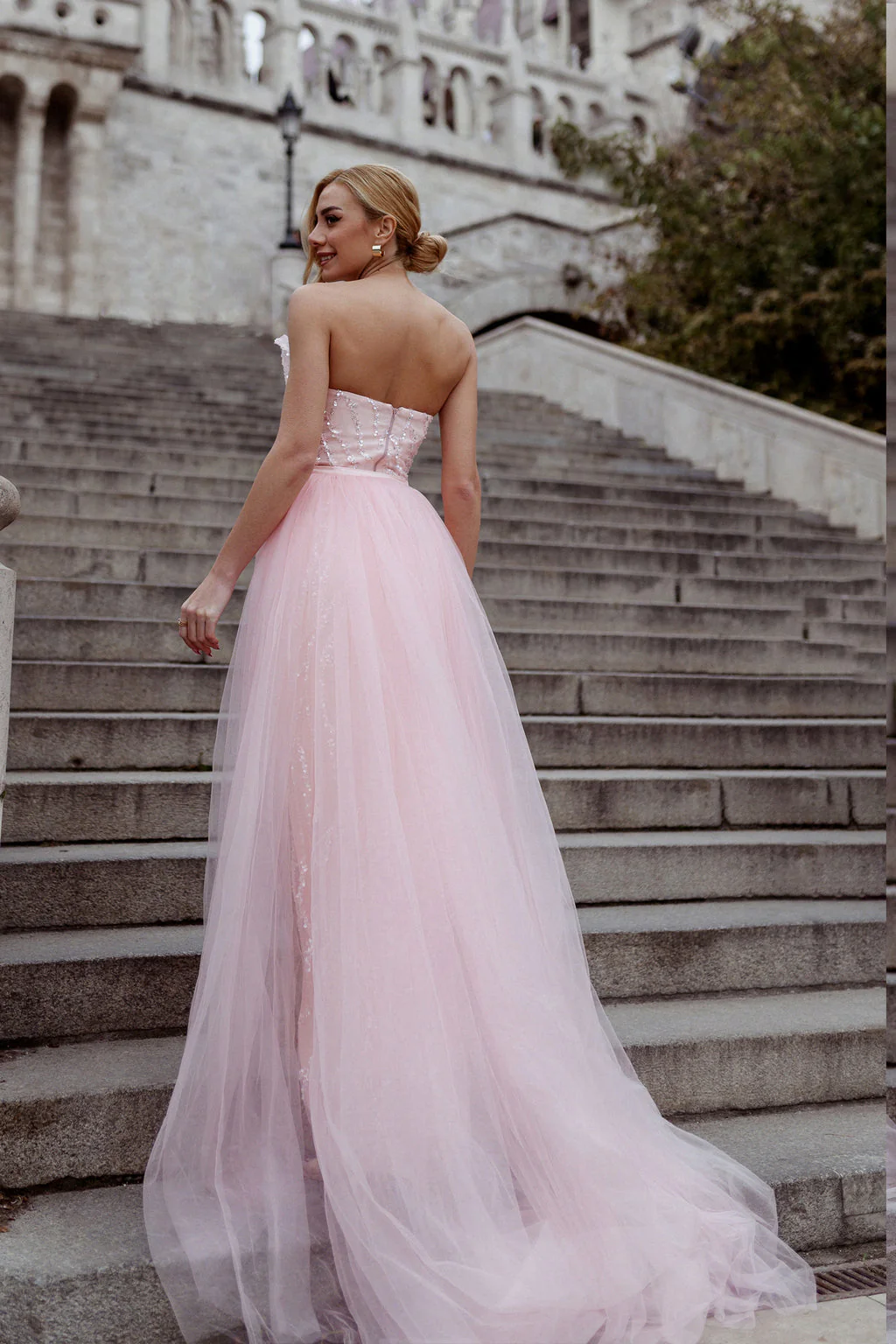 Tina Holly TK118 Prom Strapless High Slit Evening Tulle Lace Dress - Image 2