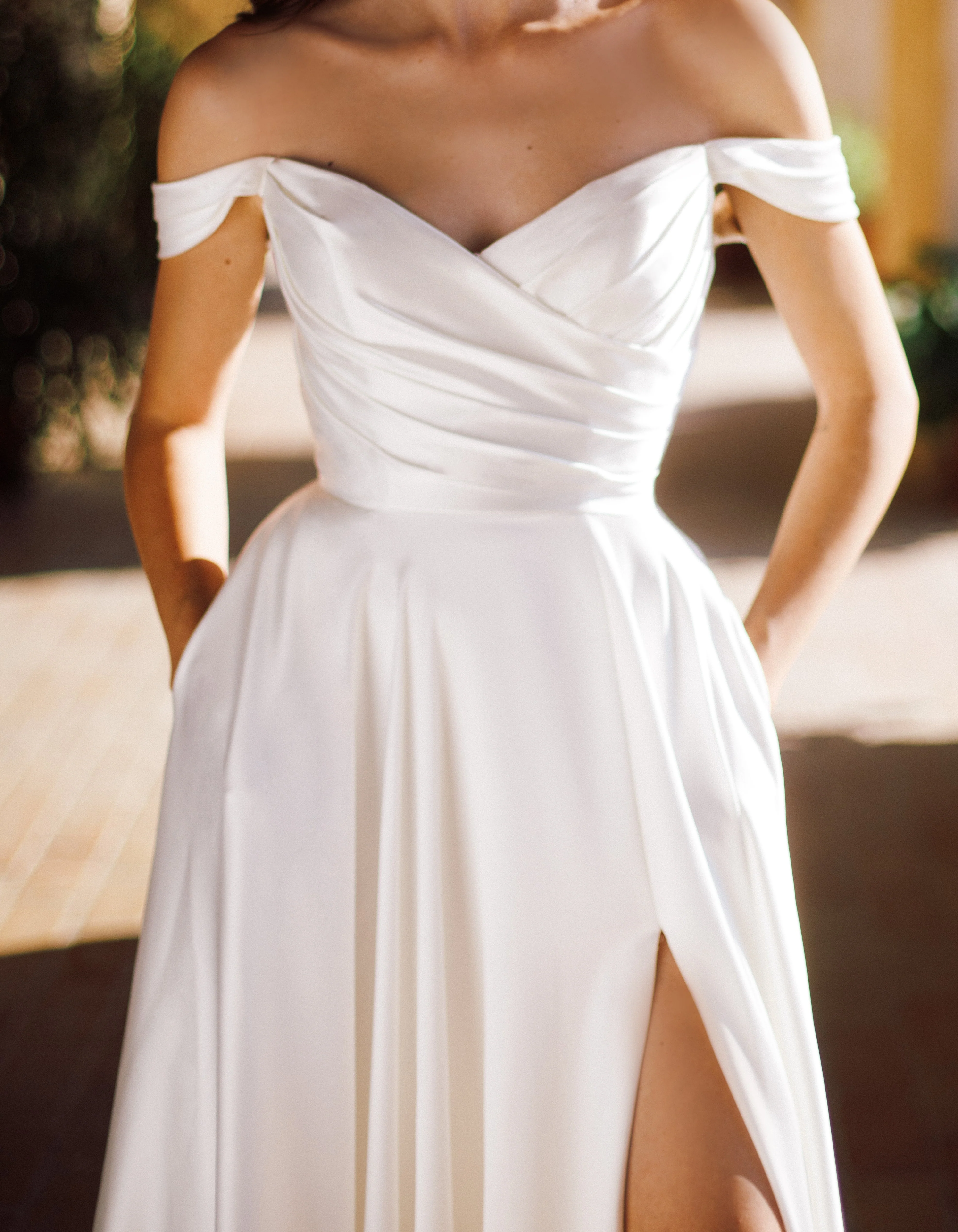 Tina Holly TE565 Wedding A-Line Off-Shoulder Sweetheart Satin Lace Dress - Image 4