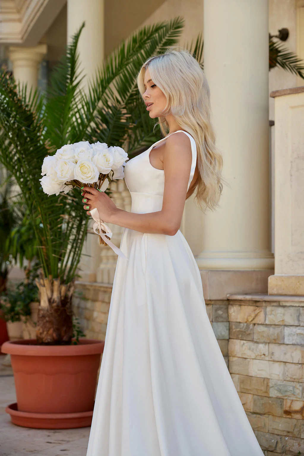 Tina Holly BA269W Wedding A-Line Flowy Minimal Evening Satin Dress - Image 4