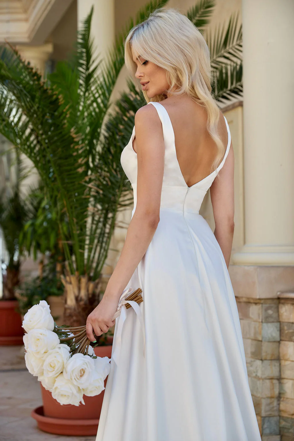 Tina Holly BA269W Wedding A-Line Flowy Minimal Evening Satin Dress - Image 6