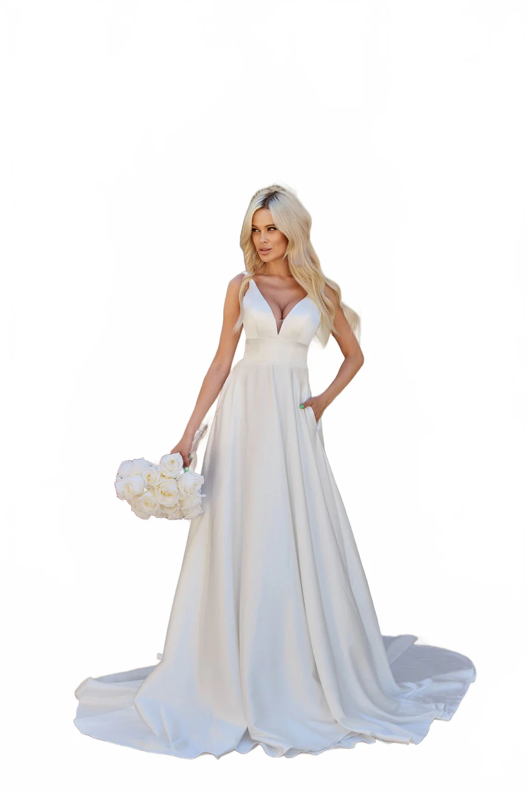 Tina Holly BA269W Wedding A-Line Flowy Minimal Evening Satin Dress - Image 7