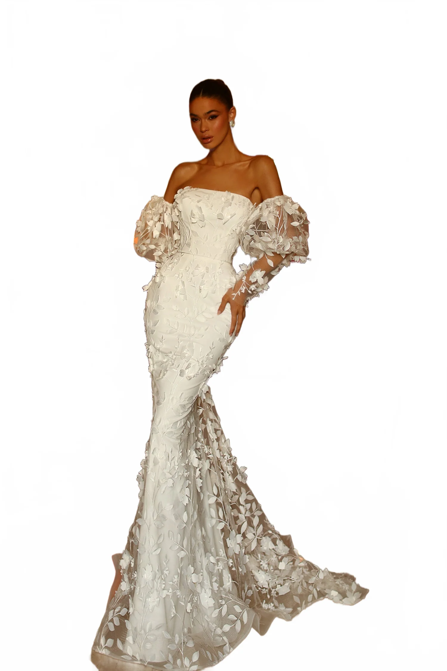 Tina Holly TW121W Wedding Mermaid Strapless 3D Evening Lace Lace Dress - Image 5
