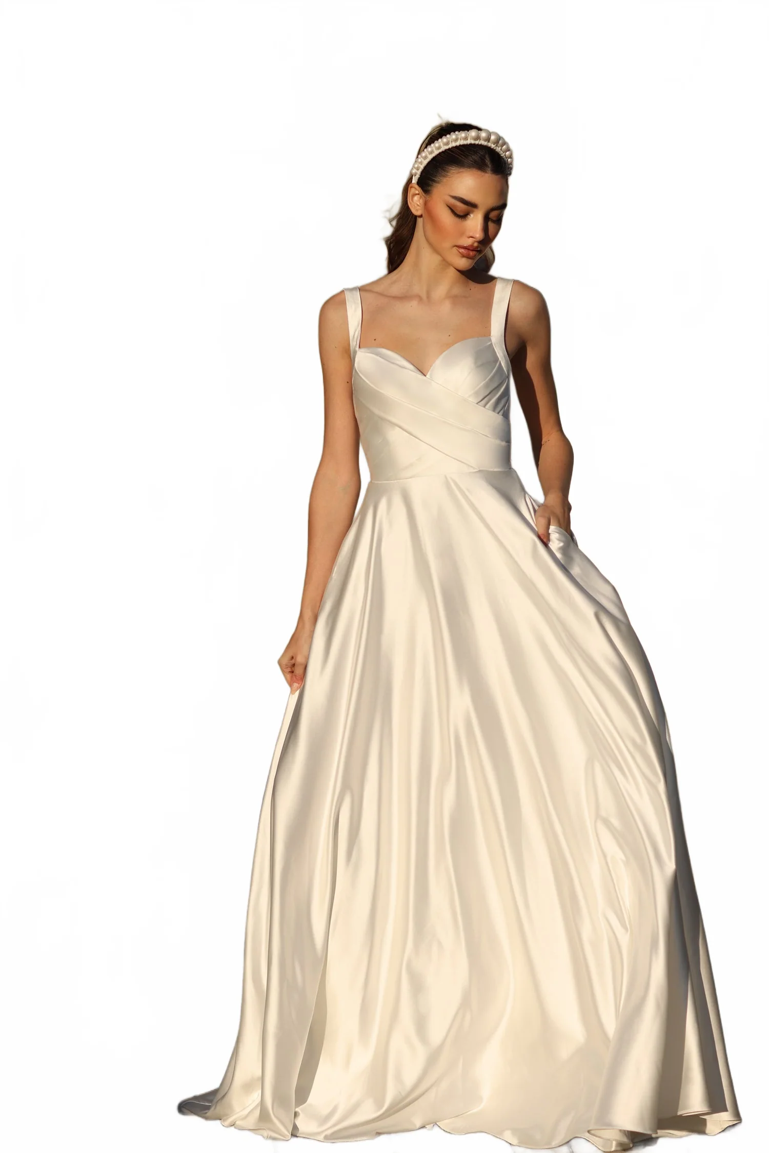 Tina Holly BB210W Wedding A-Line Pleated Flowy Satin Ball Dress - Image 5
