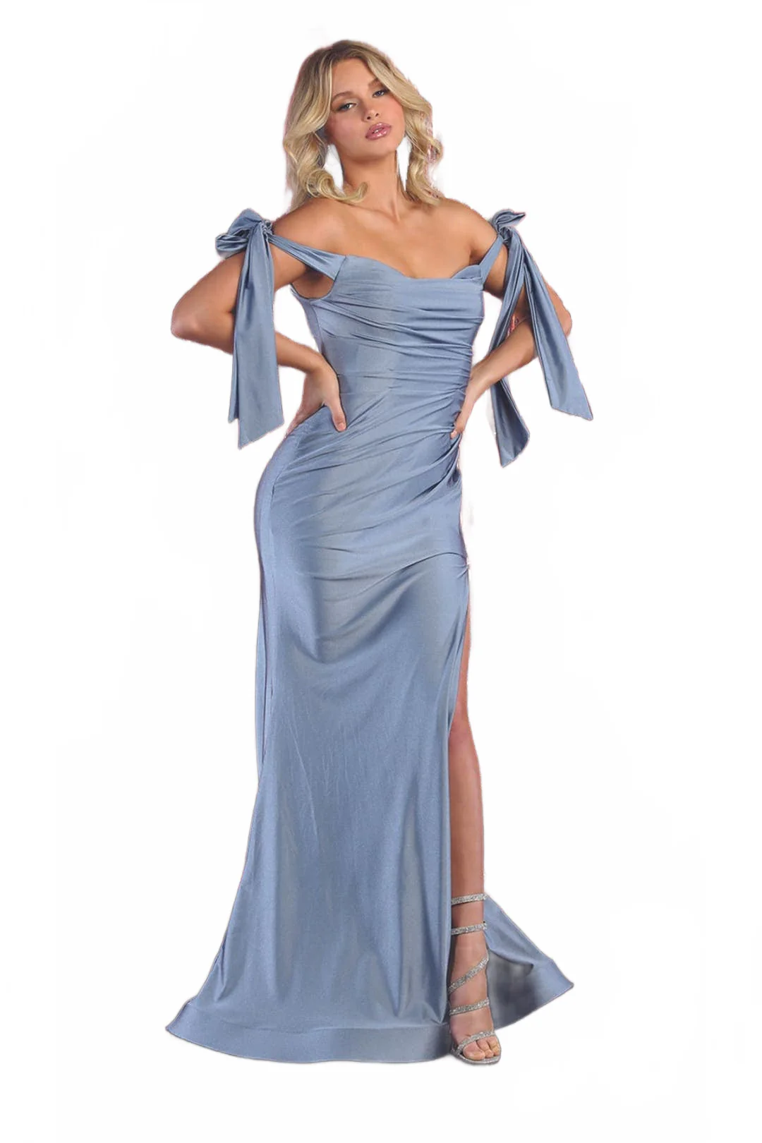 Dusty Blue Bridesmaid Dresses-Inexpensive in Satin Gowns - Image 8