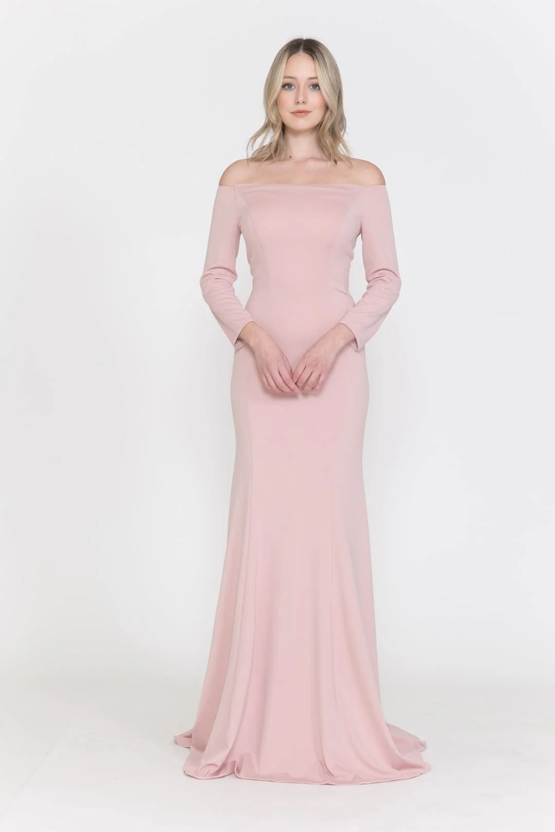 Dusty Rose Bridesmaid Dresses-Inexpensive POLY USA 8378 Modest Long