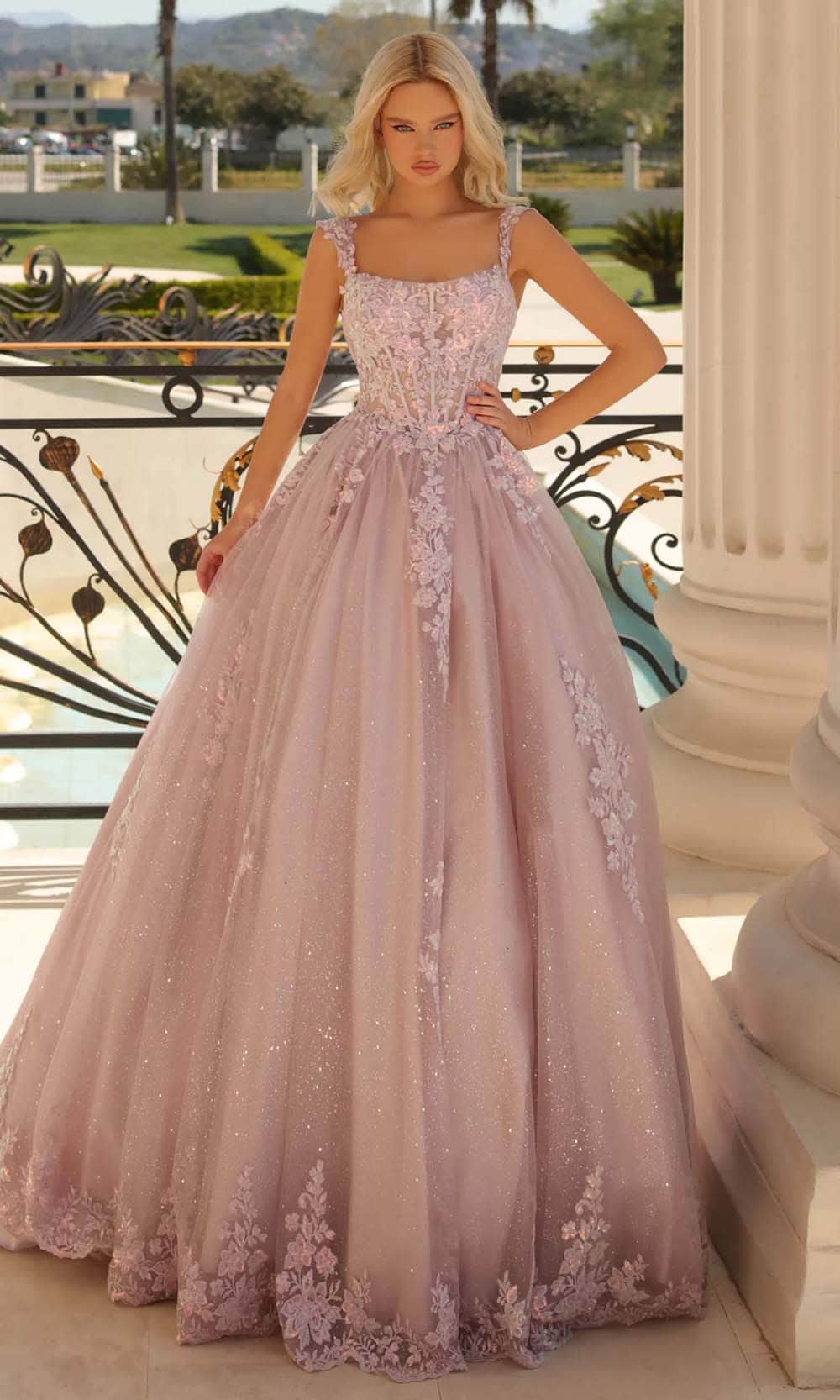 Clarisse 810888 Sequin Lace Corset Floor-Length Lace Dress