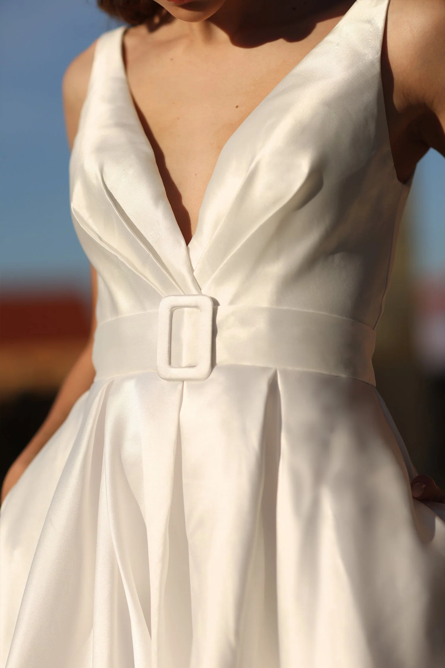 Tina Holly BB209W Wedding A-Line High Slit Pockets Flowy Mikado Dress - Image 6