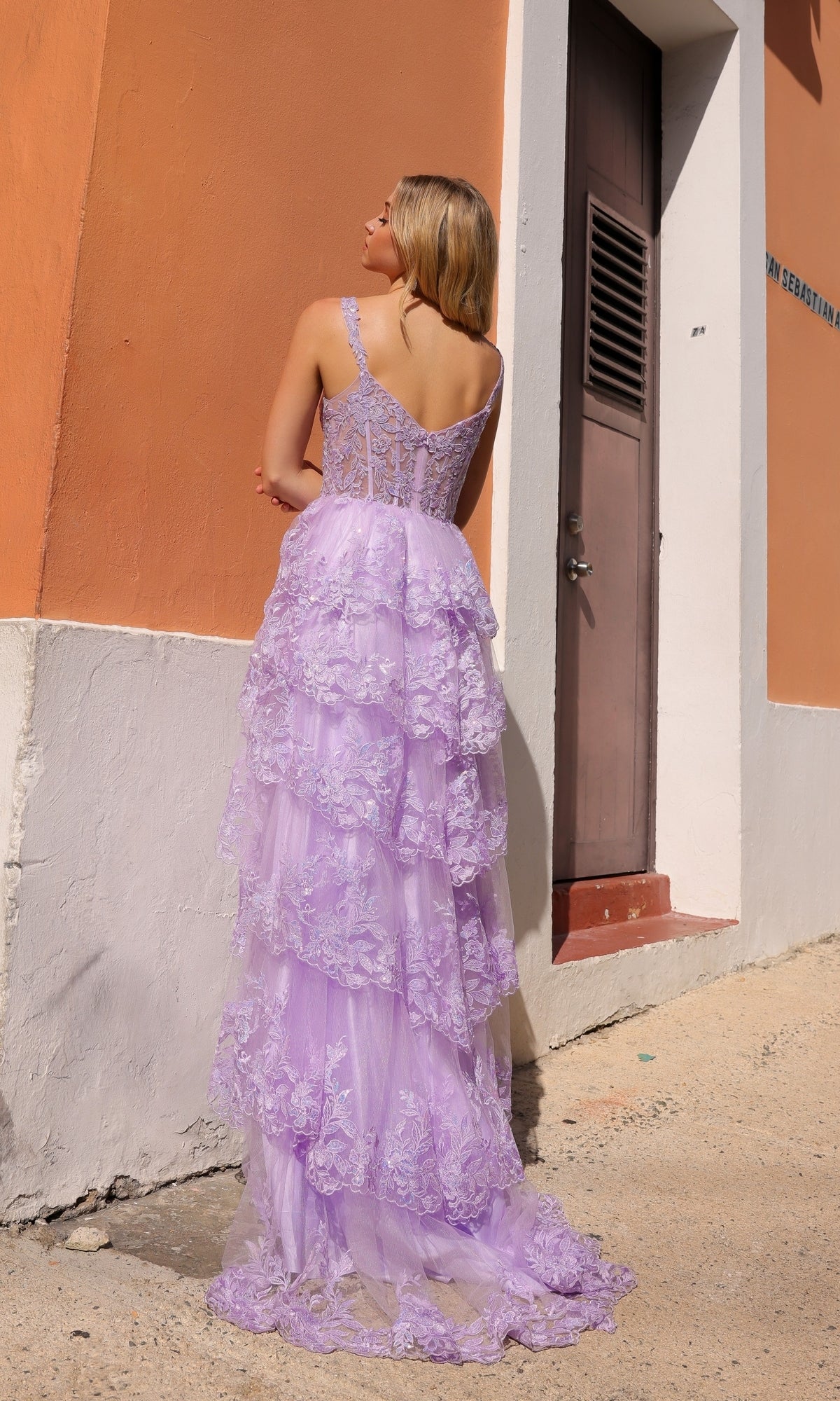 Nox Anabel T1335 Elegant Lace Ruffled A-Line Prom Gown - Image 11