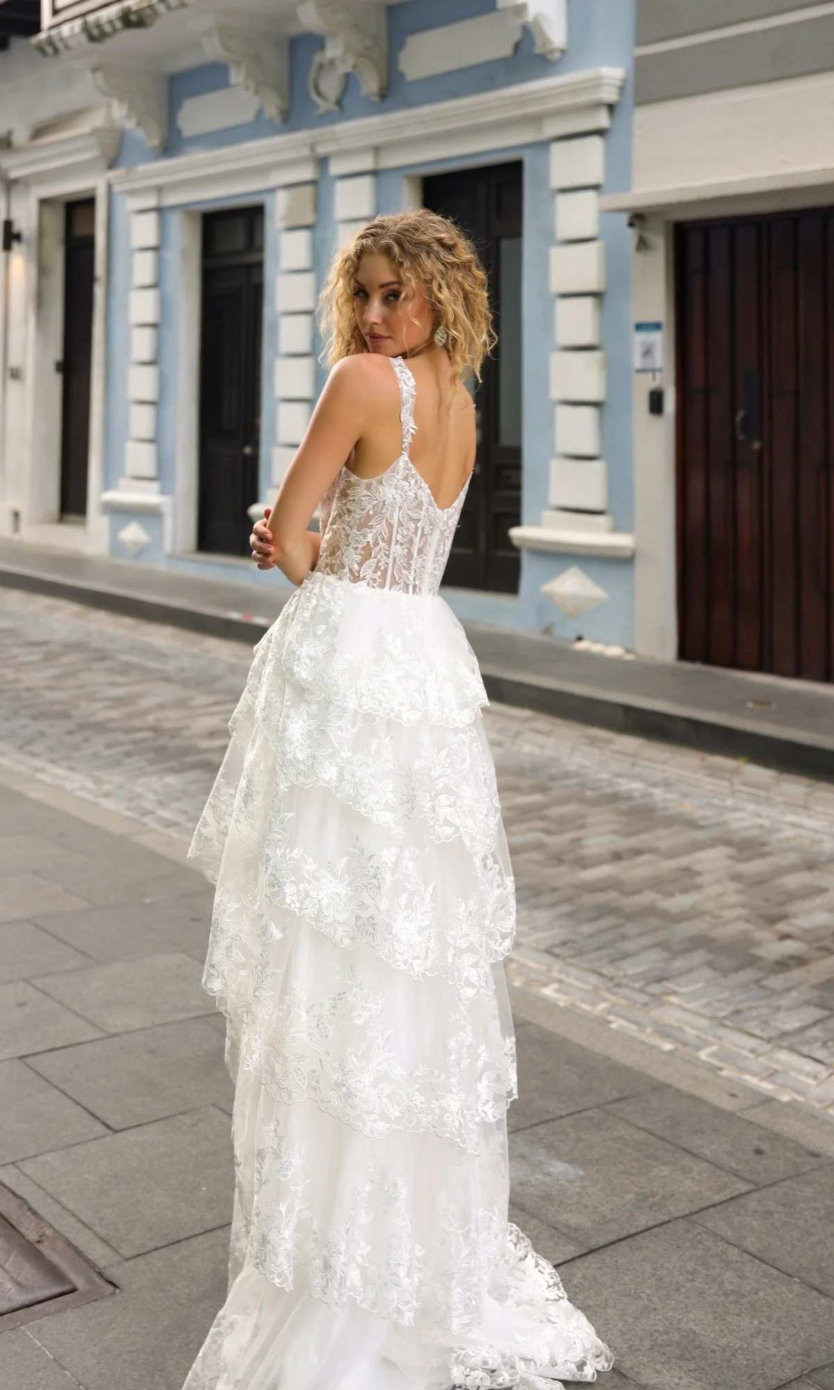 Nox Anabel T1335 Elegant Lace Ruffled A-Line Prom Gown - Image 2