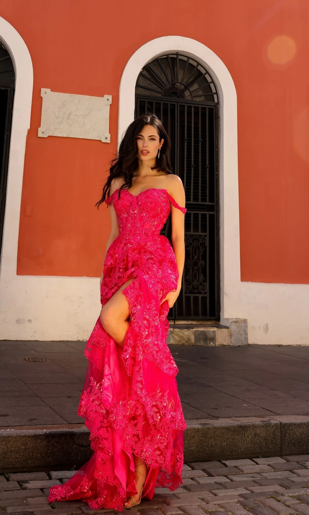 Nox Anabel T1335 Elegant Lace Ruffled A-Line Prom Gown - Image 5