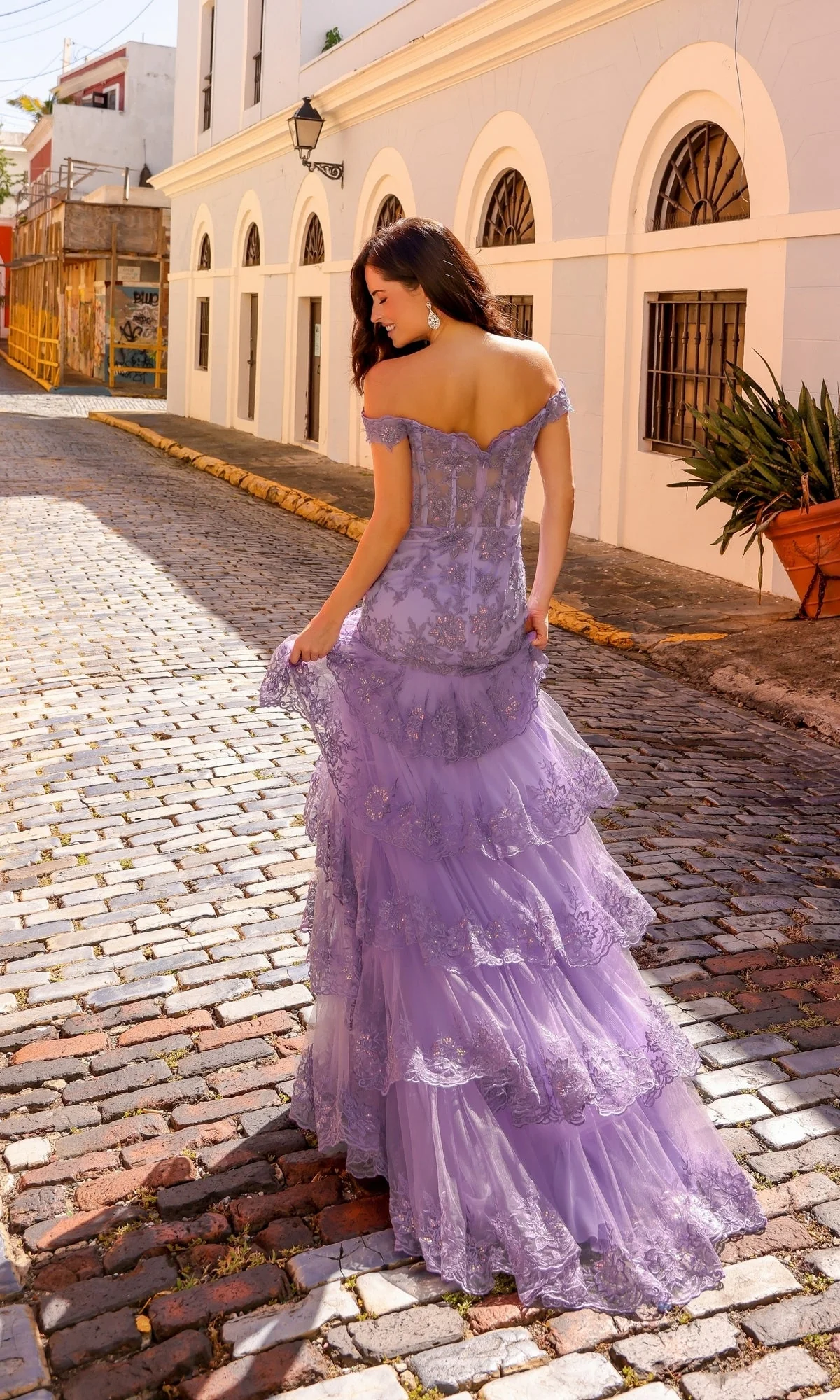 Nox Anabel R1301 Elegant Off-Shoulder Lace Ruffled Prom Dress - Image 10