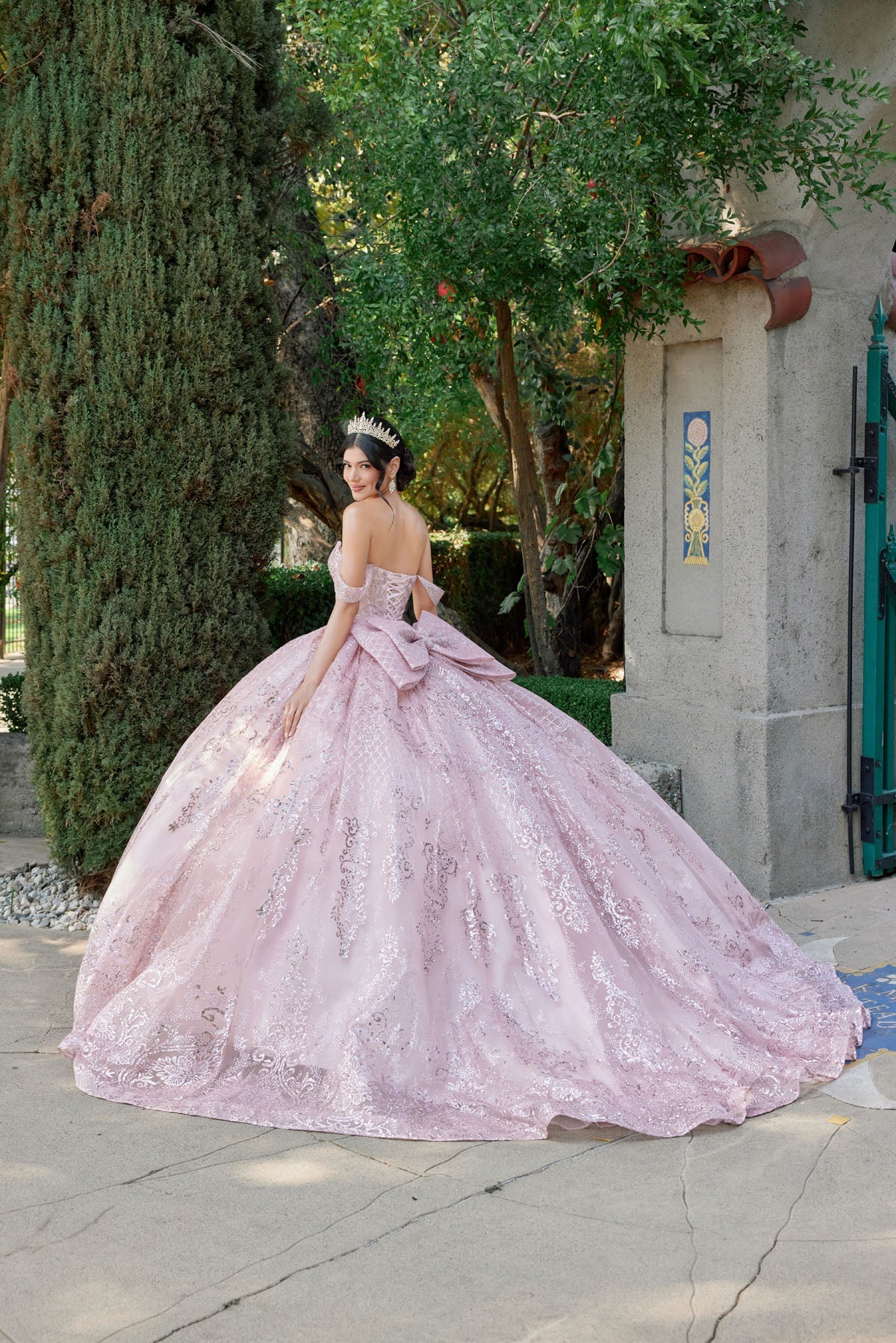 Juliet 1510H Embellished Beaded Sequin Off-Shoulder Glitter Tulle Quinceanera Dress - Image 2