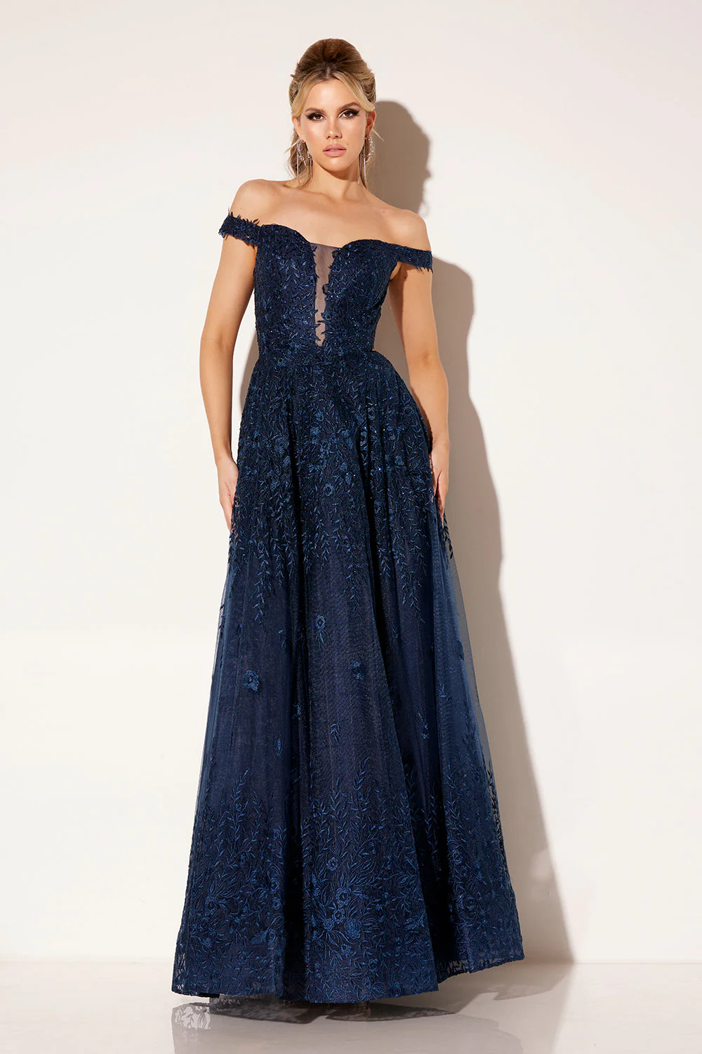 Embroidered Off Shoulder A-line Gown by Lucci Lu C8090 - Image 3