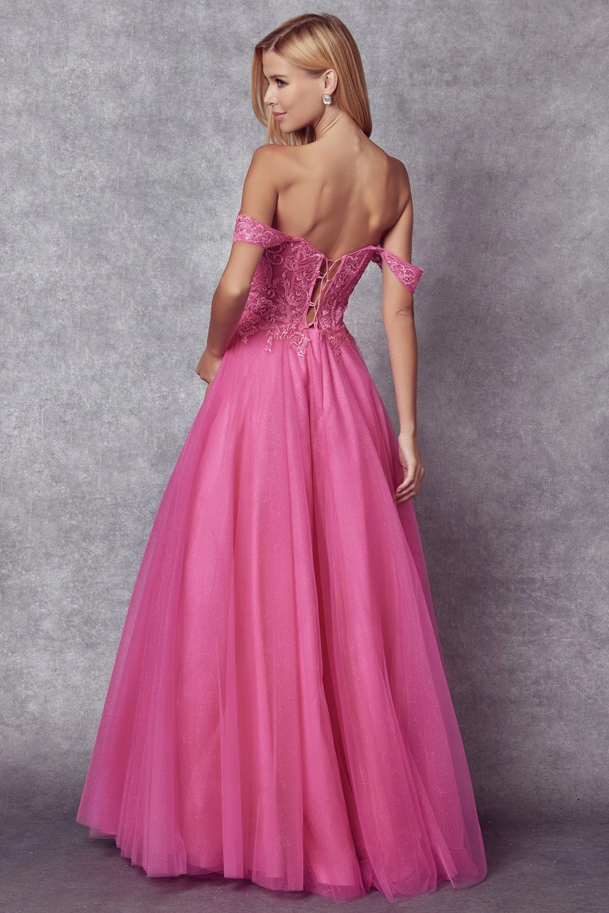 Juliet 280 Embroidered Illusion Bodice Glitter Tulle Off Shoulder Dress - Image 20