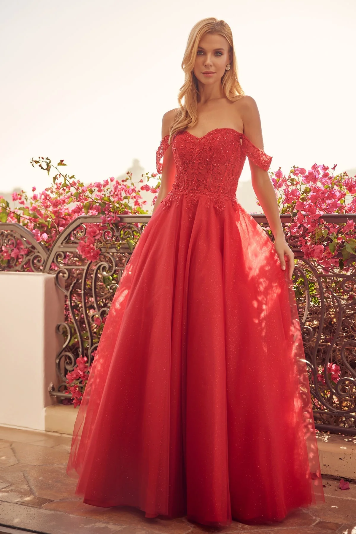 Juliet 280 Embroidered Illusion Bodice Glitter Tulle Off Shoulder Dress - Image 7