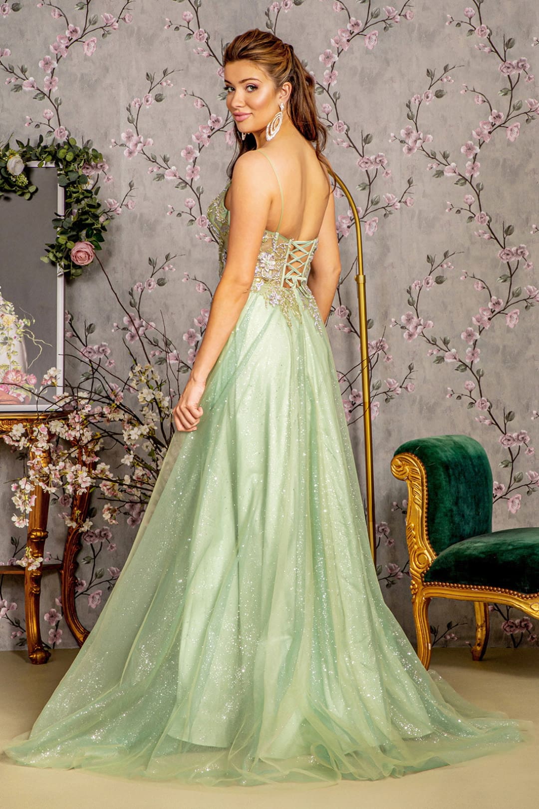 Applique Sleeveless Corset A-line Gown by GLS Gloria GL3377 - Image 2