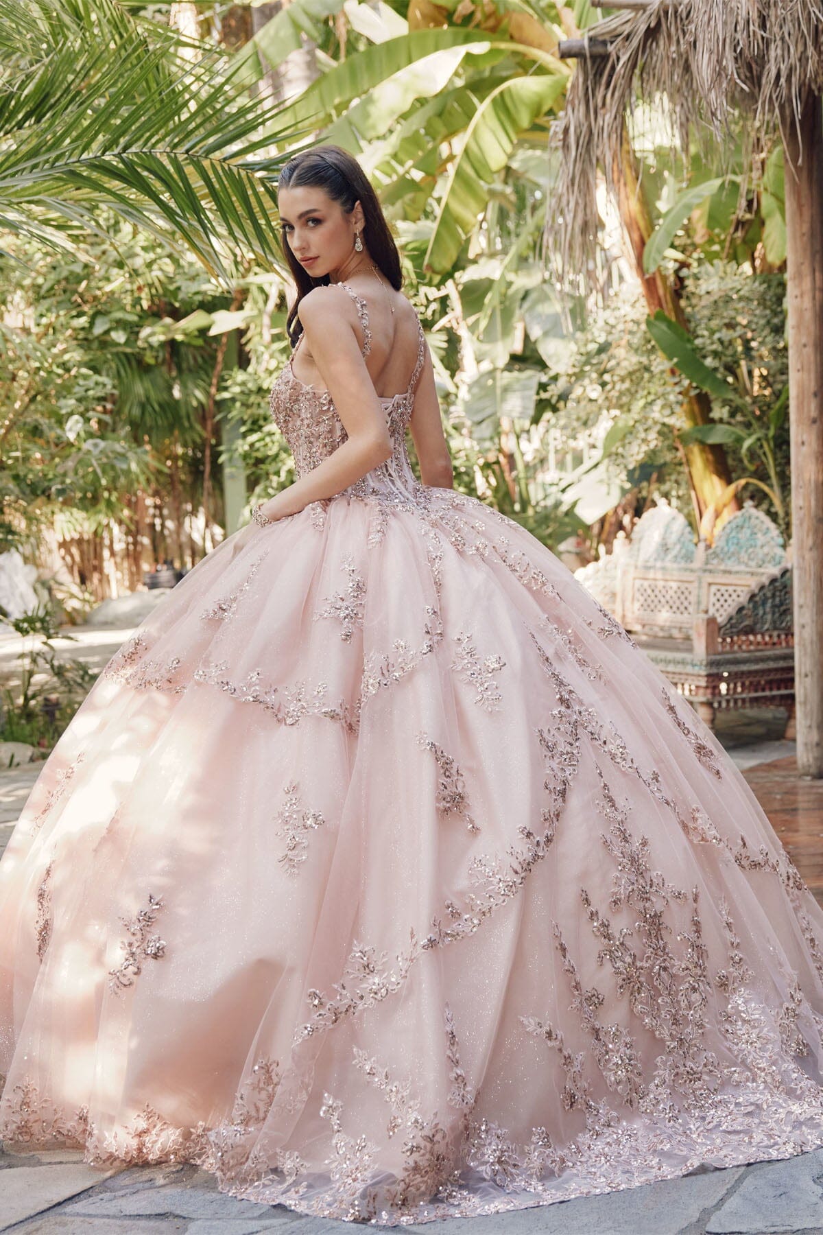 Juliet 1450J Embroidered Beaded Appliqué Glitter Tulle Corset Quinceanera Dress - Image 10