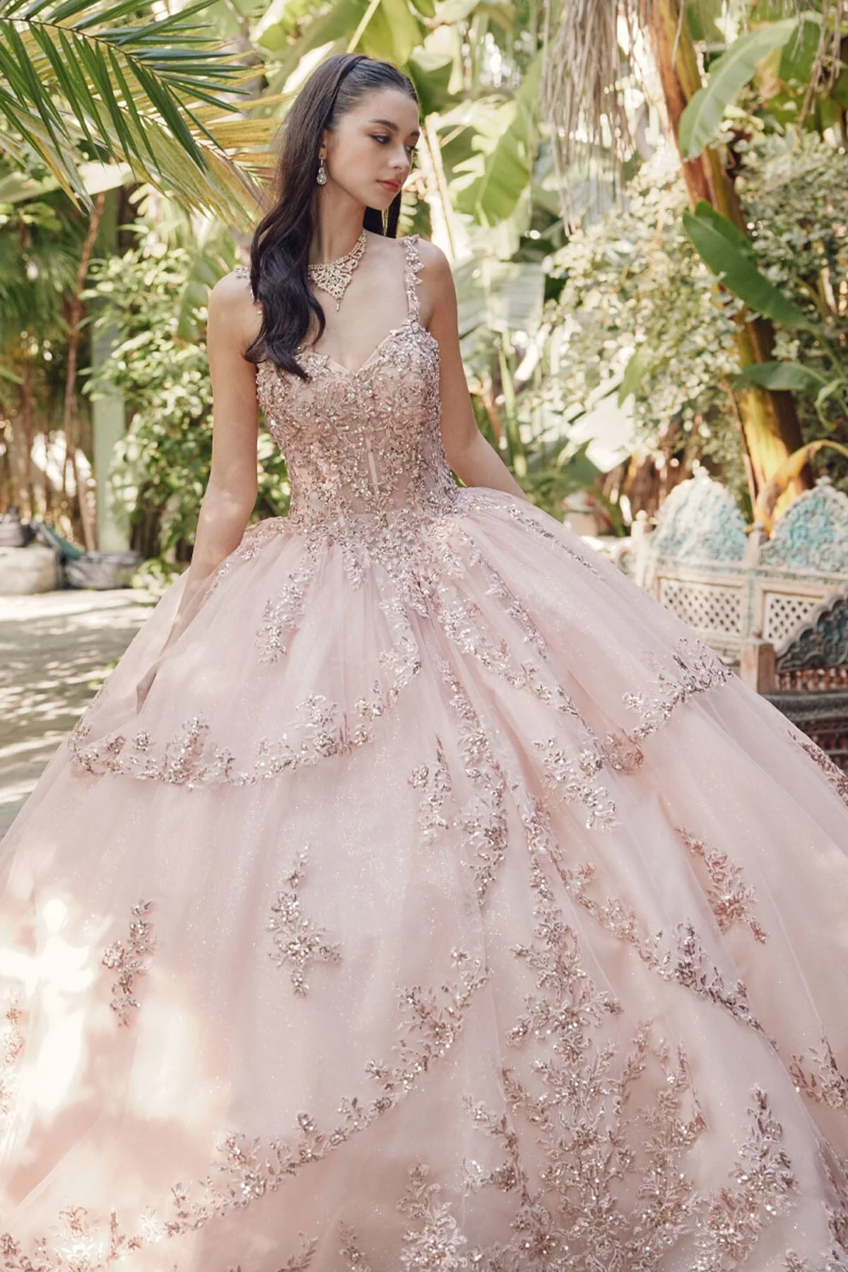 Juliet 1450J Embroidered Beaded Appliqué Glitter Tulle Corset Quinceanera Dress - Image 13