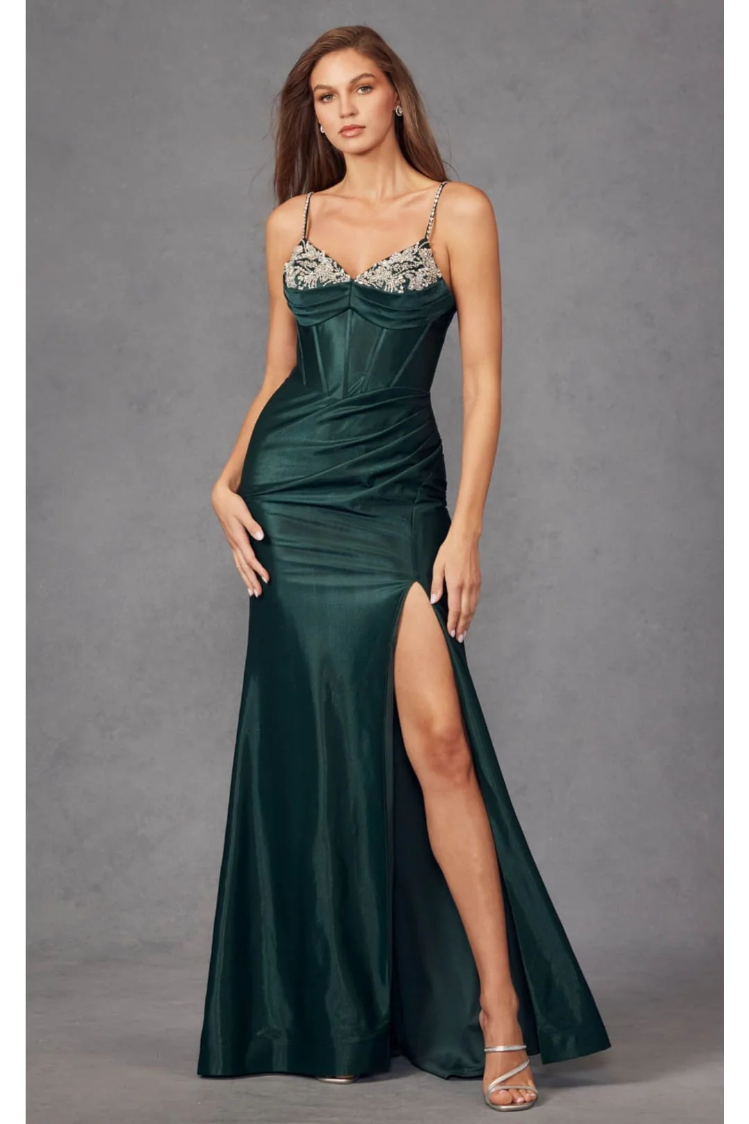 Juliet 2434a Ruched Spaghetti Strap Flowy Dress