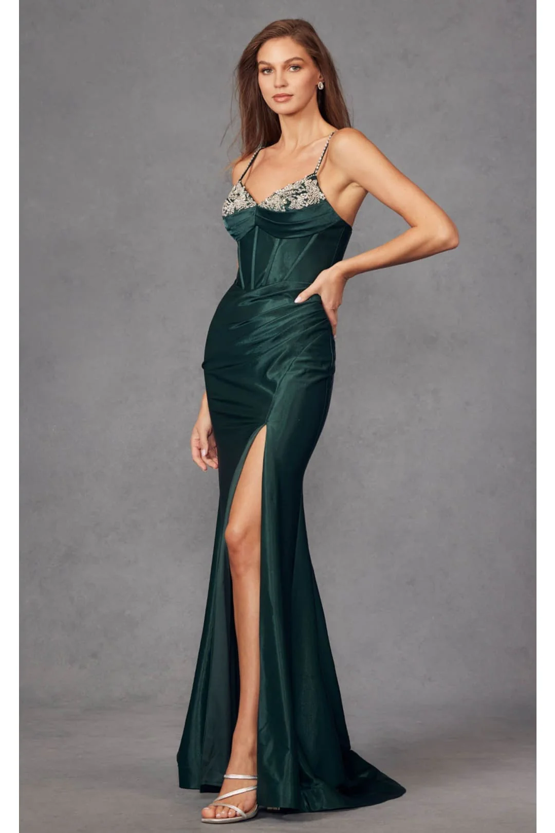 Juliet 2434a Ruched Spaghetti Strap Flowy Dress - Image 5