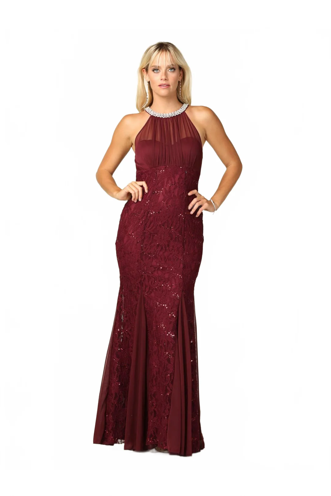 Eva USA 3202 Long Fitted Formal Halter Lace Chiffon Dress - Image 10