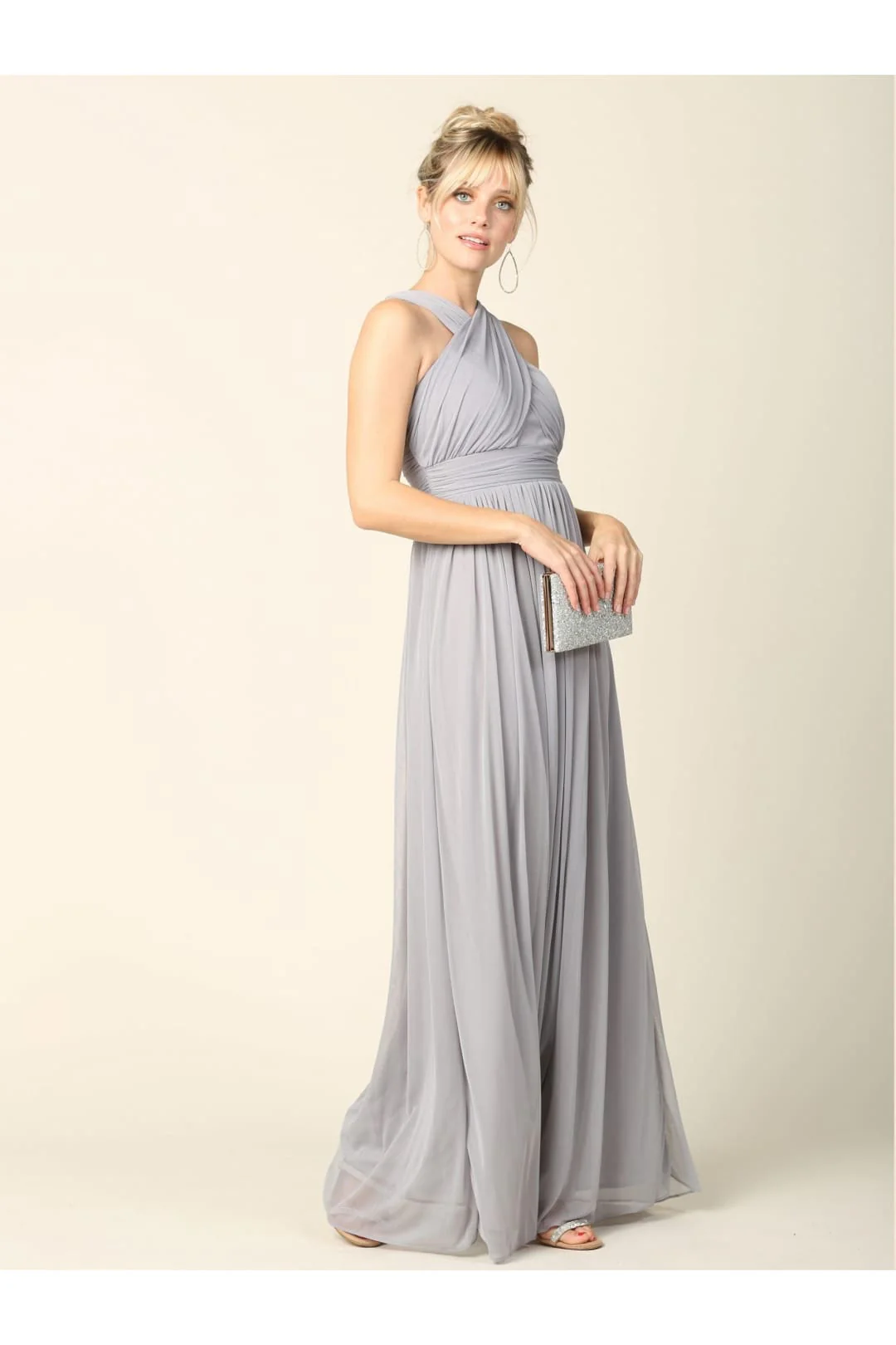 Eva USA 3280 Long Criss Cross Halter Bridesmaids Dress - Image 3