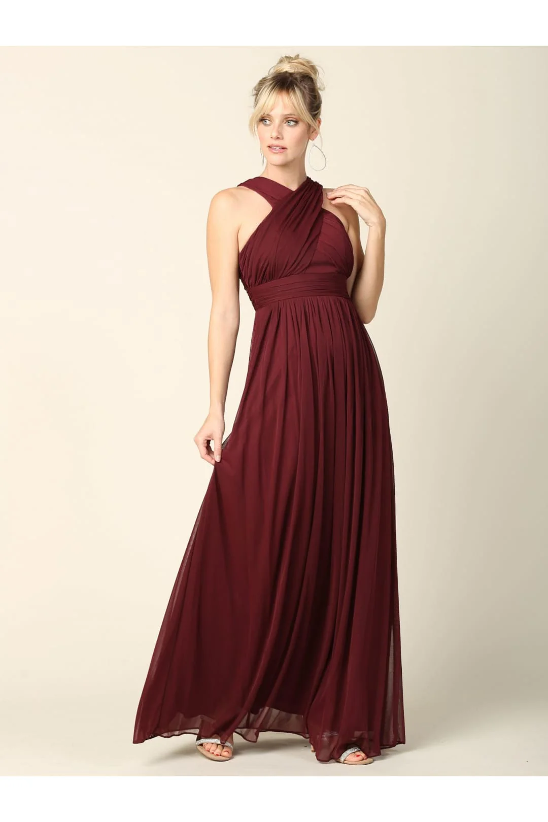 Eva USA 3280 Long Criss Cross Halter Bridesmaids Dress - Image 6