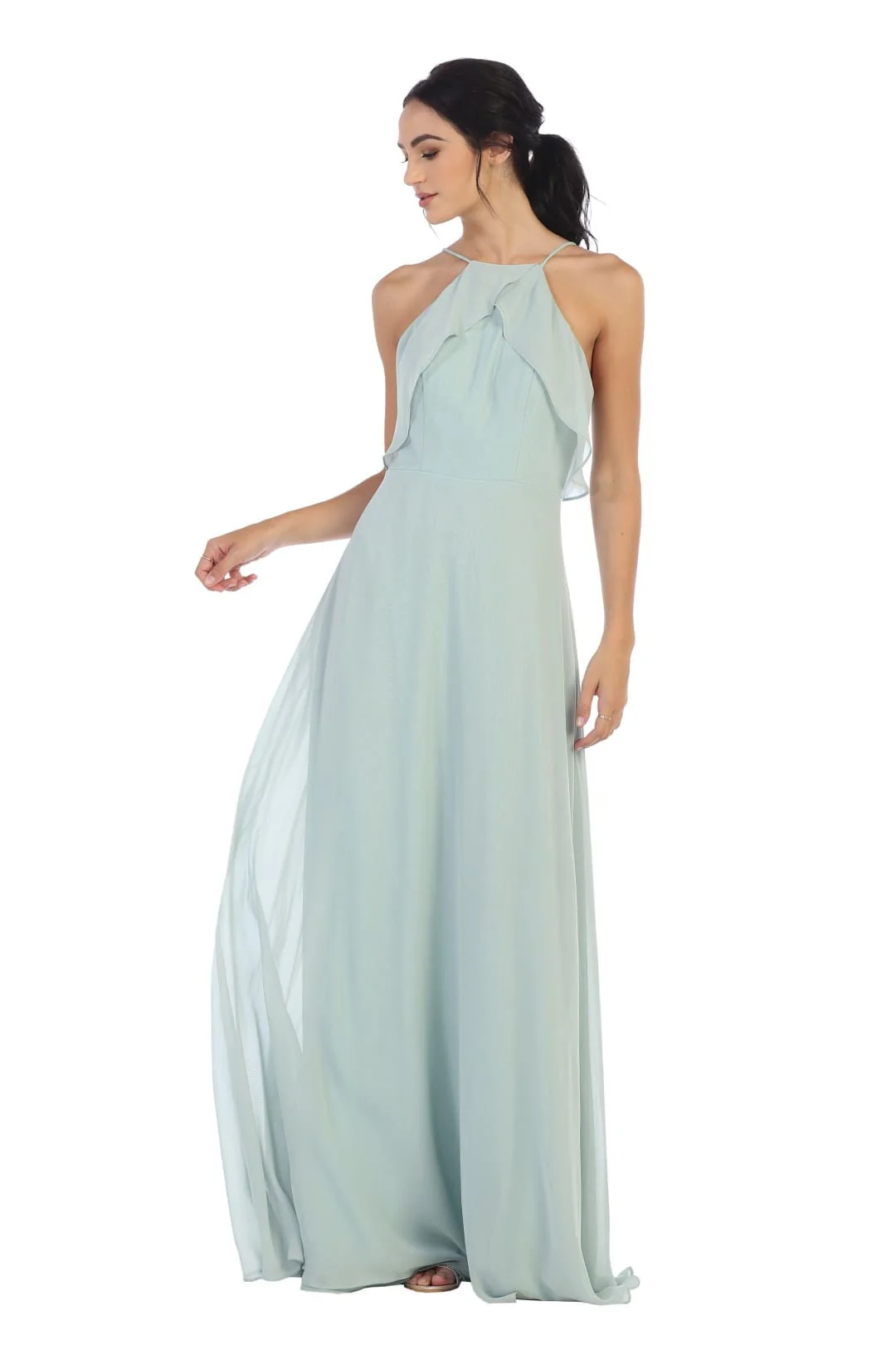 Eva USA 3315 Long Bridesmaids Ruffle Halter Chiffon Dress - Image 10