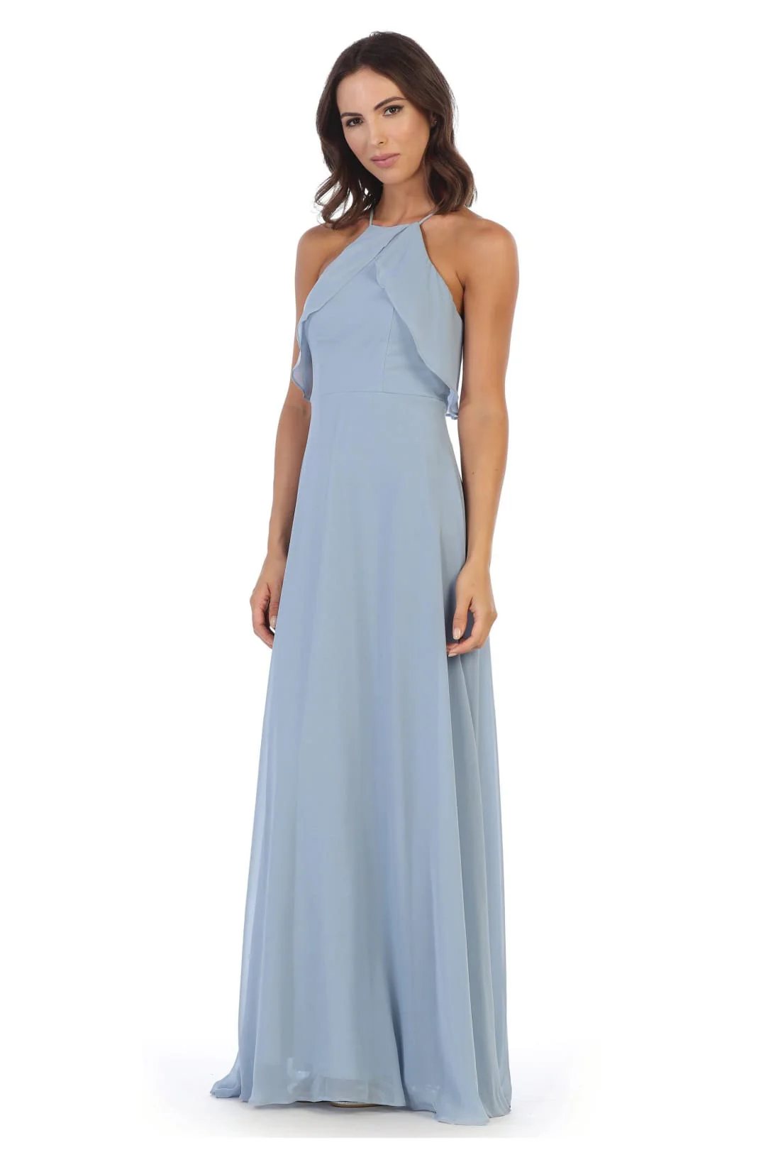 Eva USA 3315 Long Bridesmaids Ruffle Halter Chiffon Dress - Image 5
