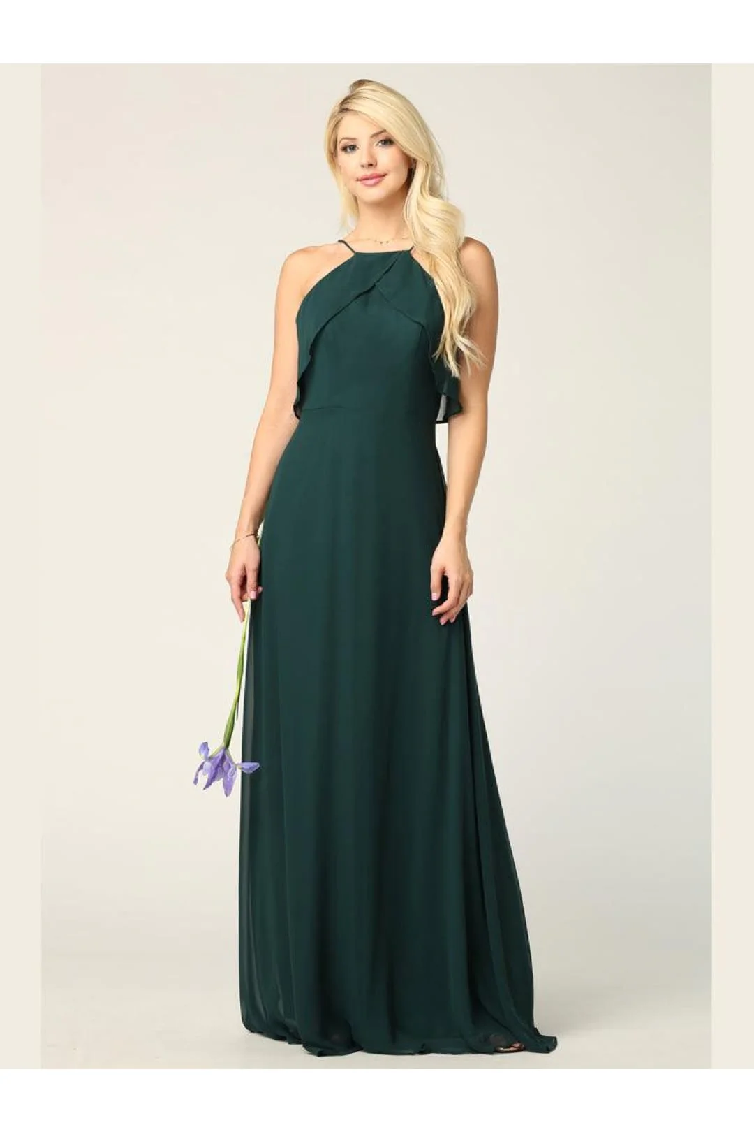 Eva USA 3315 Long Bridesmaids Ruffle Halter Chiffon Dress - Image 6
