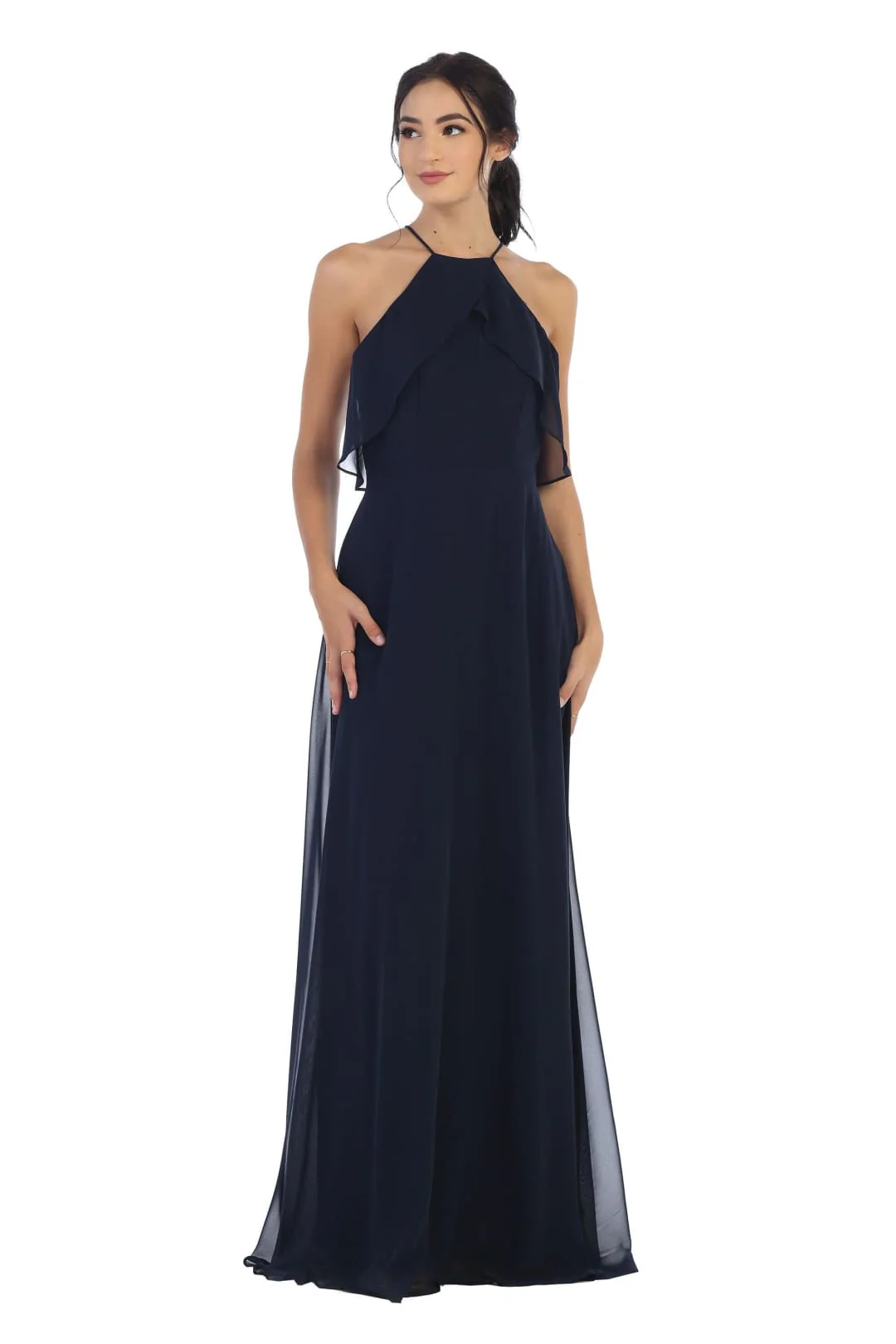 Eva USA 3315 Long Bridesmaids Ruffle Halter Chiffon Dress - Image 8